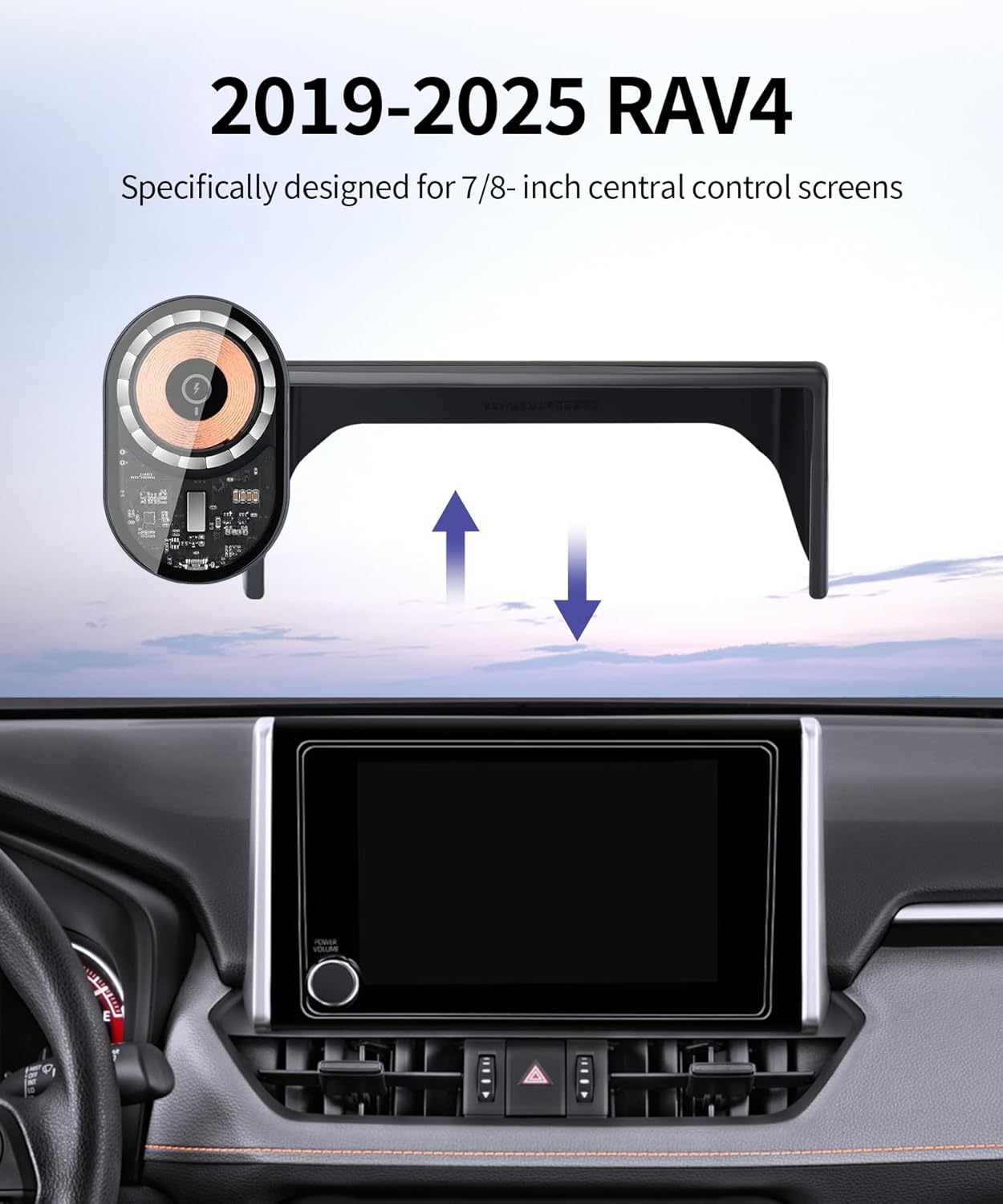 Wireless Charging car Phone Holder for Toyota RAV4/Hybrid 2019-2025 Accessories 7/8 inch Screen Fixed Clip,360° Rotation car Phone Mount Compatible with MagSafe