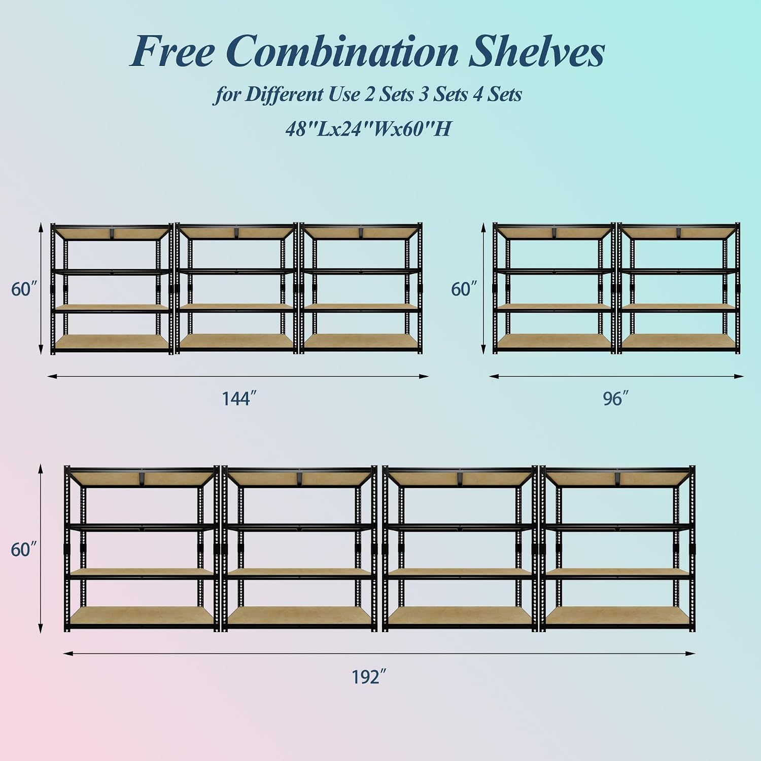 PeakPursuit Heavy Duty Garage Storage Shelves, 4-Tier Adjustable Metal Shelving Rack, 2560 Lb Total Capacity, 48" W x 24" D x 60" H Storage Unit for Kitchen, Pantry, Basement, Bathroom, Laundry