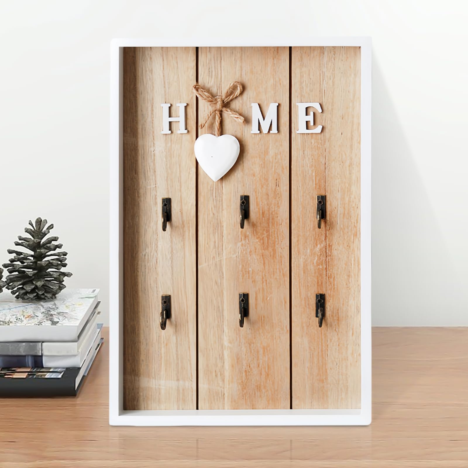 WIYETY Colgador de Llaves de Madera Colgador Llaves Pared de Madera con 6 Ganchos, Caja de Madera para Llaves de Pared, Colgador Llaves de Madera para Hogar, Recibidor, Cocina, Armario, Salón