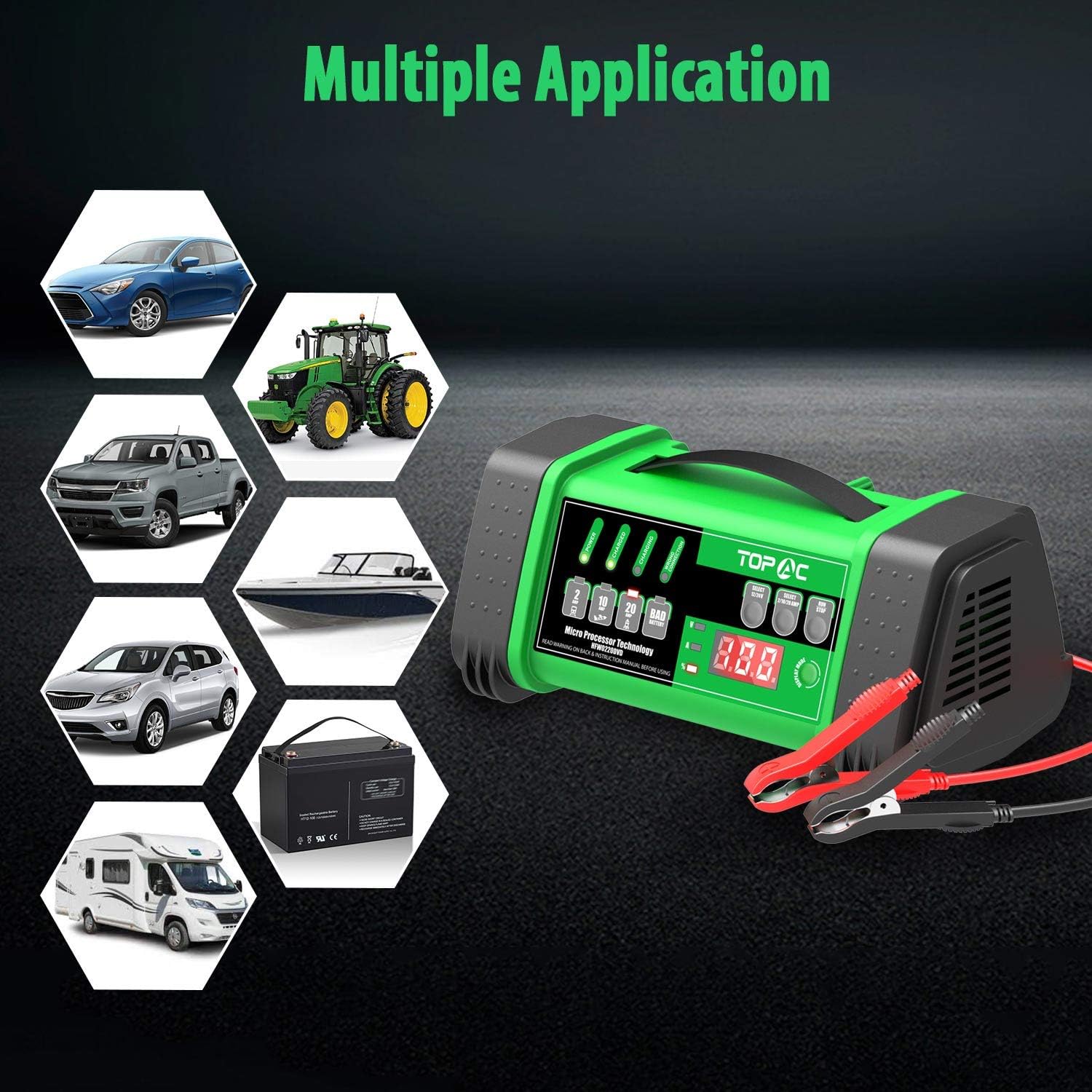 TOPAC 12 Volt 2/10/20A, 24 Volt 2/10A Smart Car Battery Charger