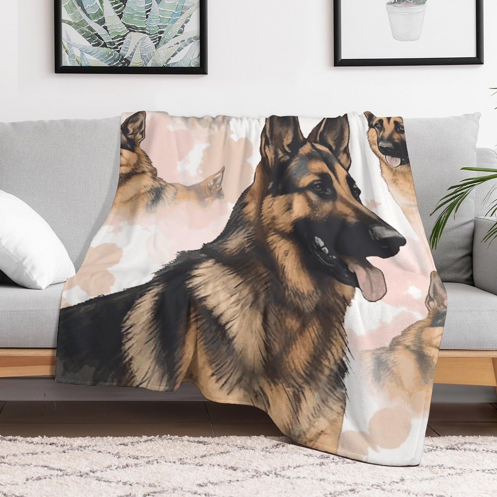 Custom German Shepherd Dog Lovers Blanket Lightweight Flannel Fleece Throw for Couch Sofa Bed Luxury Soft Cozy Plush Lap Bedtime Blanket for All Seasons Bedroom Home Decor Gifts 50x60