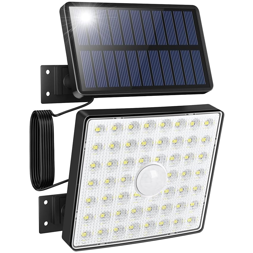 Immagine del prodotto Luce Solare Led Esterno con Sensore di Movimento, (4 Modes) Faretti Solari a Led da Esterno, 54 Leds Luci Solari Esterno, IP65 Impermeabile 120° Illuminazione, Lampada Solare con Cavo da 5M (1PC)