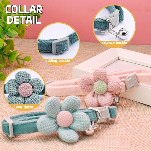 Miniatura 5 de LKSTK Paquete de 6 collares para cachorros, collares de arena ajustables con anillo de campana, decoración de flores suaves, collar para mascotas,