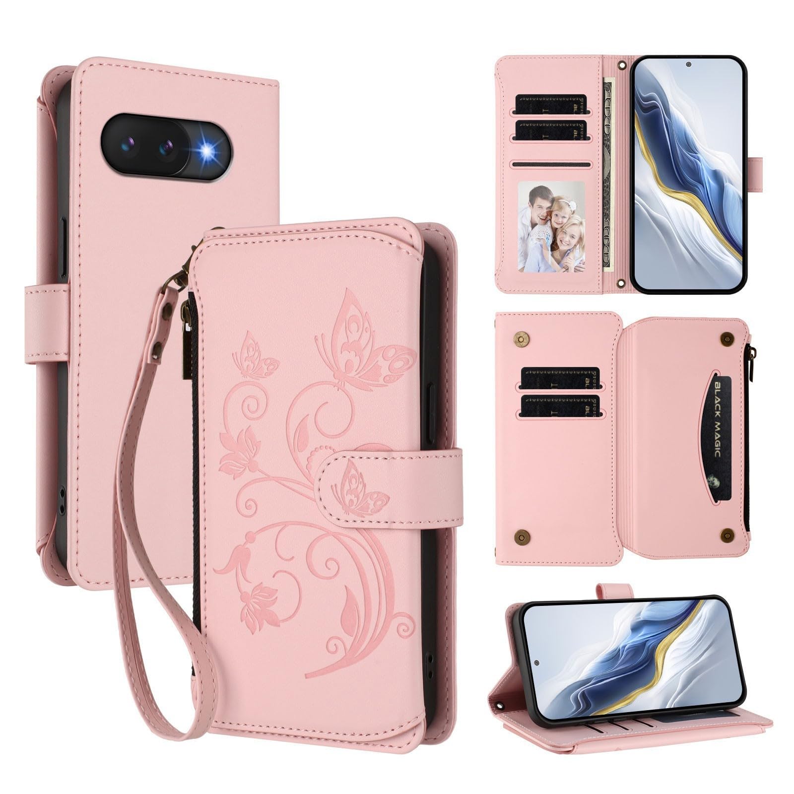Étui portefeuille Google Pixel 6 rose antichoc avec clapet aimanté - 8