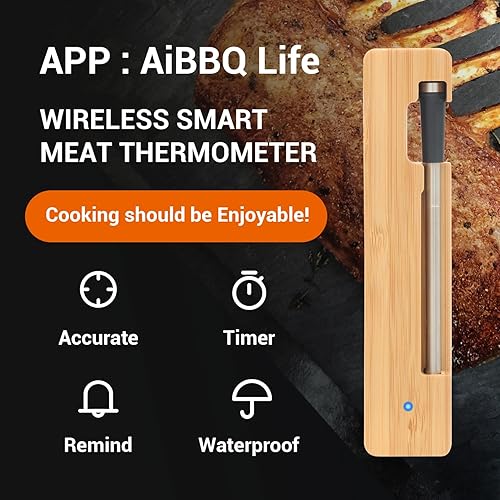Miniatura 2 de Termómetro inteligente Bluetooth para carne con aplicación, termómetro digital inalámbrico para alimentos para asar a la parrilla, resistente al