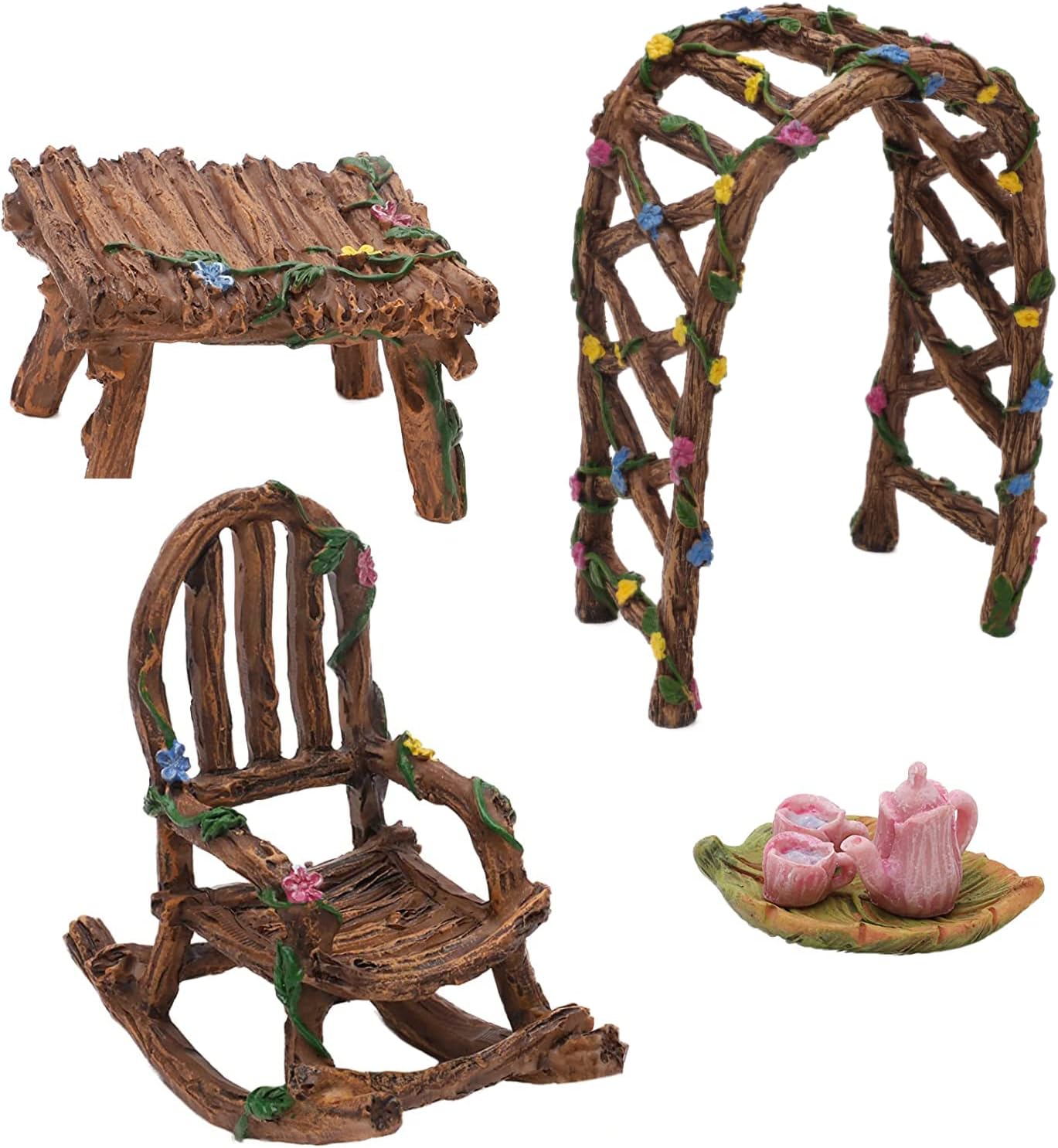 Toyland® 4 Piece Fairy Garden Furniture Accessory Set & 1 Pack of Stickers - Miniature Fairy Accessories