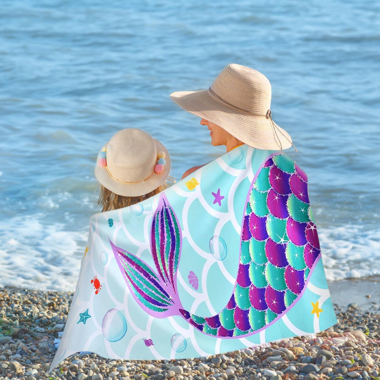 Aitsite Asciugamano Da Spiaggia A Forma Di Sirena - Microfibra 76x150 Cm, Asciugatura Rapida E Leggero Per Viaggio