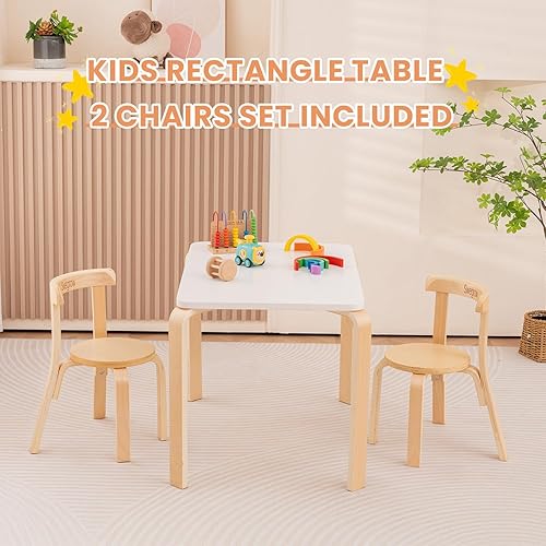 Miniatura 9 de Swegrow Juego de mesa y 2 sillas para niños, mesa y sillas de madera para niños y bebés, muebles de madera para niños para sala de juegoshogarkinder