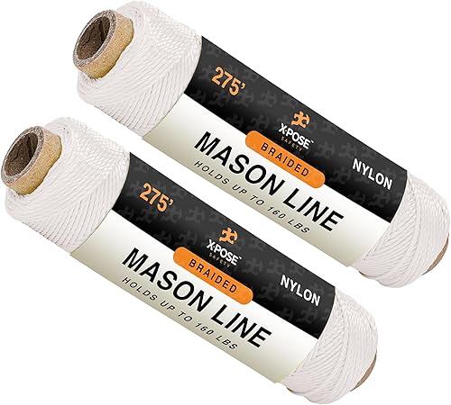 Miniatura 22 de Xpose Safety Cuerda blanca Mason Line – # 18 trenzado de nailon – Línea de construcción duradera de 275 pies para herramientas de mampostería, nivel