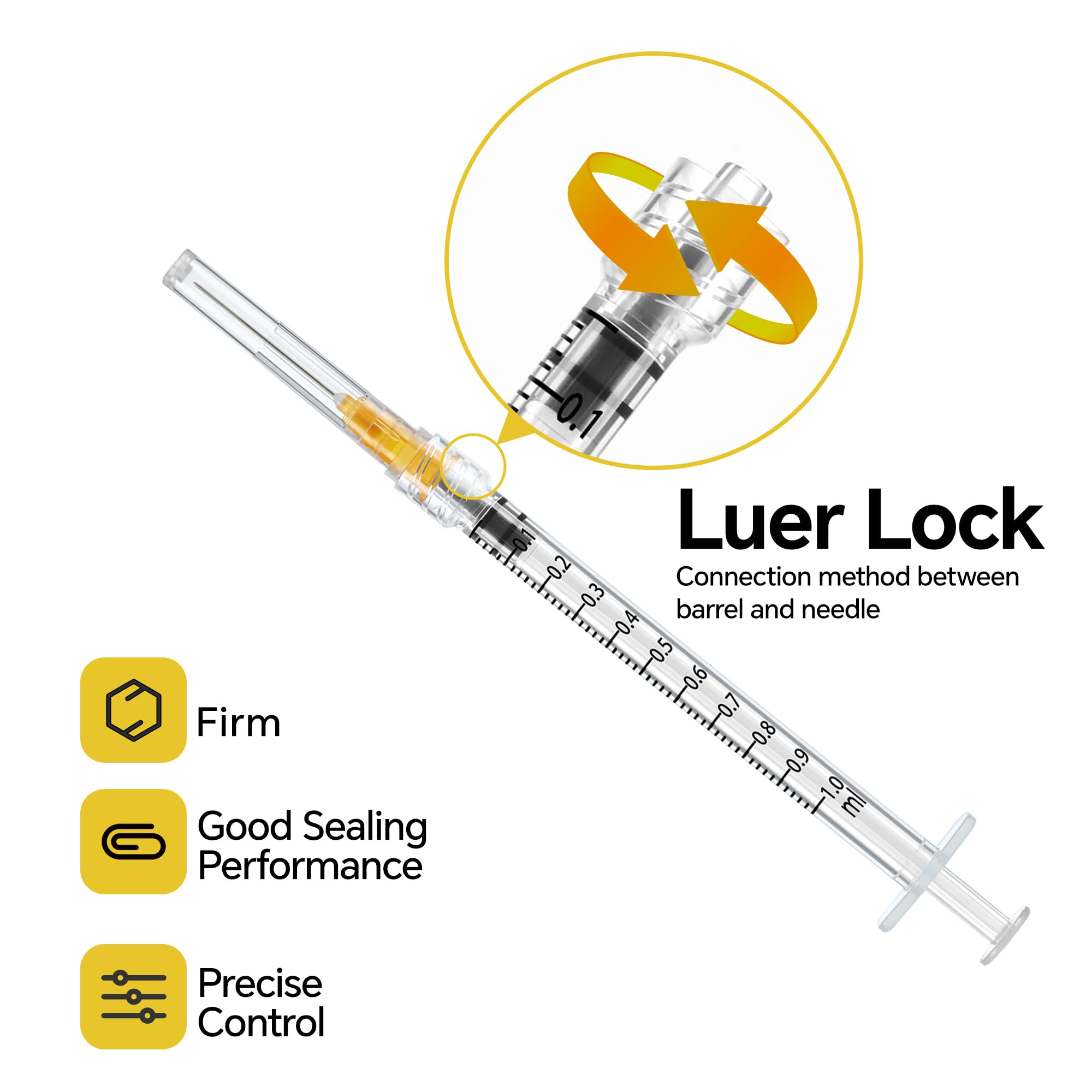 100 Pack 1ml Syringes with 25G 1inch Needle, Disposable 1cc Syringe for Scientific Labs Individually Wrapped. — Amazon image 4