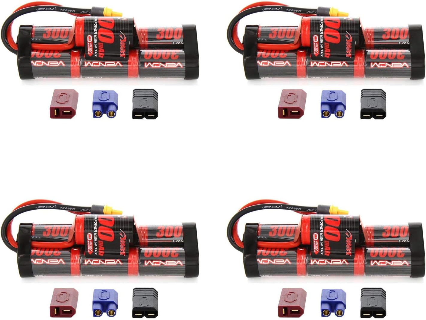 Venom 8.4V 3000mAh 7-Cell Hump NiMH Battery with Universal Plug (4 Packs)