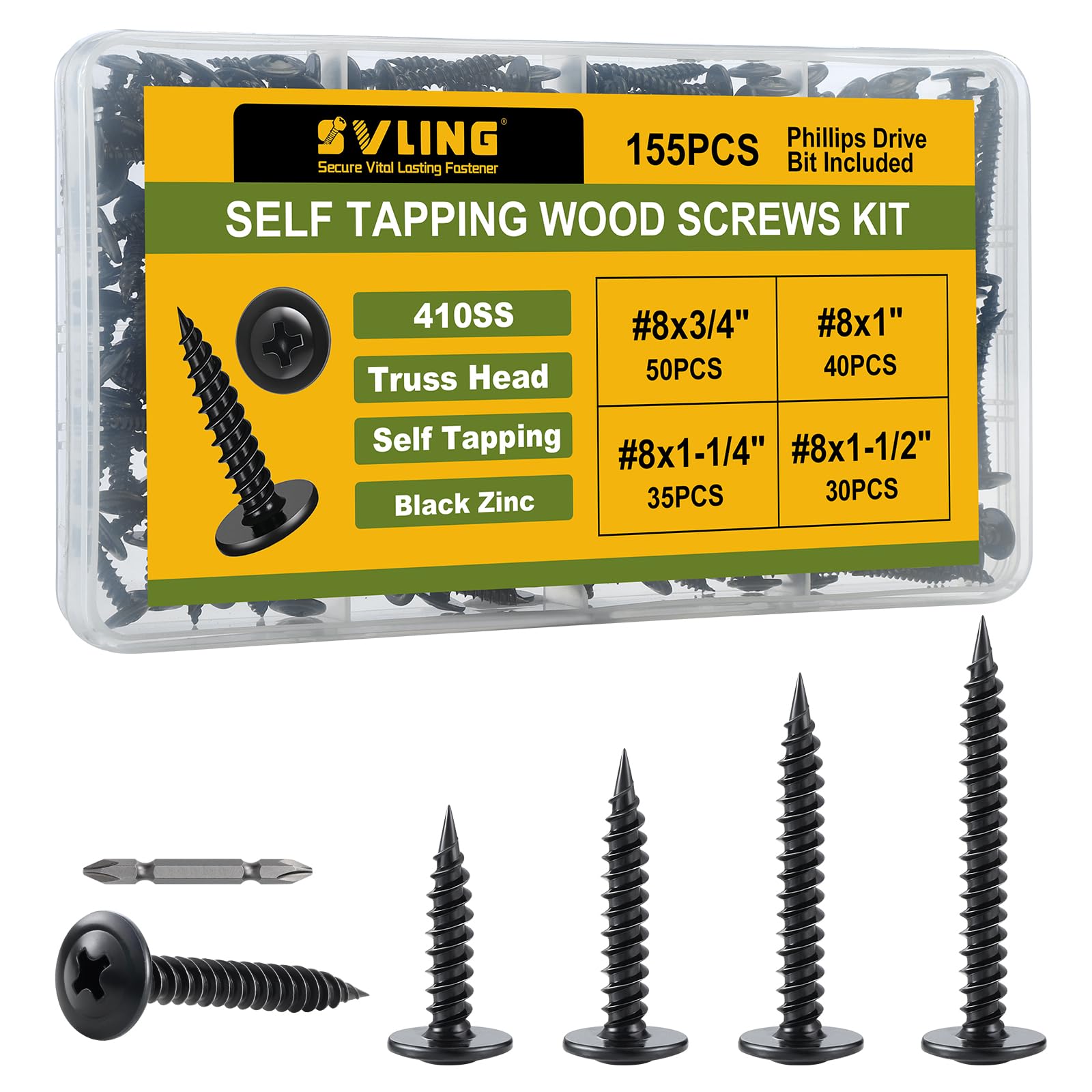 Black Self-Tapping Screws - 190PCS Kit -9