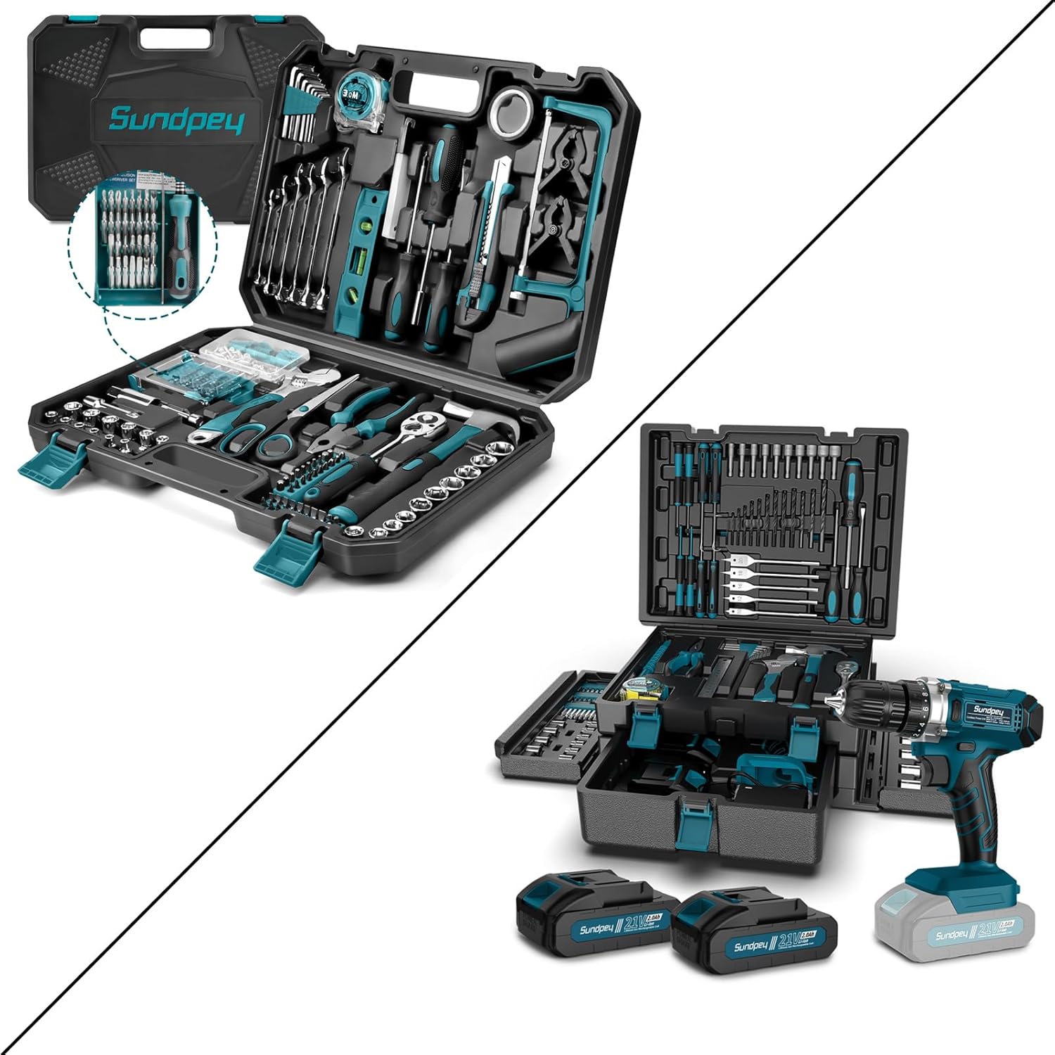 Sundpey 257 & 255 Pcs Tool Kit - Portable Complete Home and Auto Repair Tool Set Blue