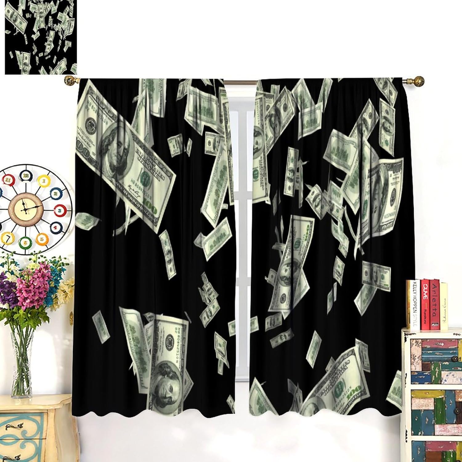 Money Curtains Banknote Usd Dollar Luxury Bank USA Cash Rod Pocket Blackout Window Drapes for Bedroom Living Room Kitchen Cafe Decor （W21xL63 Inch） x2 Panels