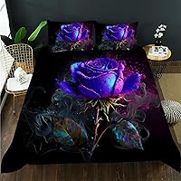 Vista 38 de AILONEN Juego de funda de edredón de rosas rojas tamaño Queen, juego de ropa de cama 3D con rosas rojas aceitadas para niñas, funda de edredón