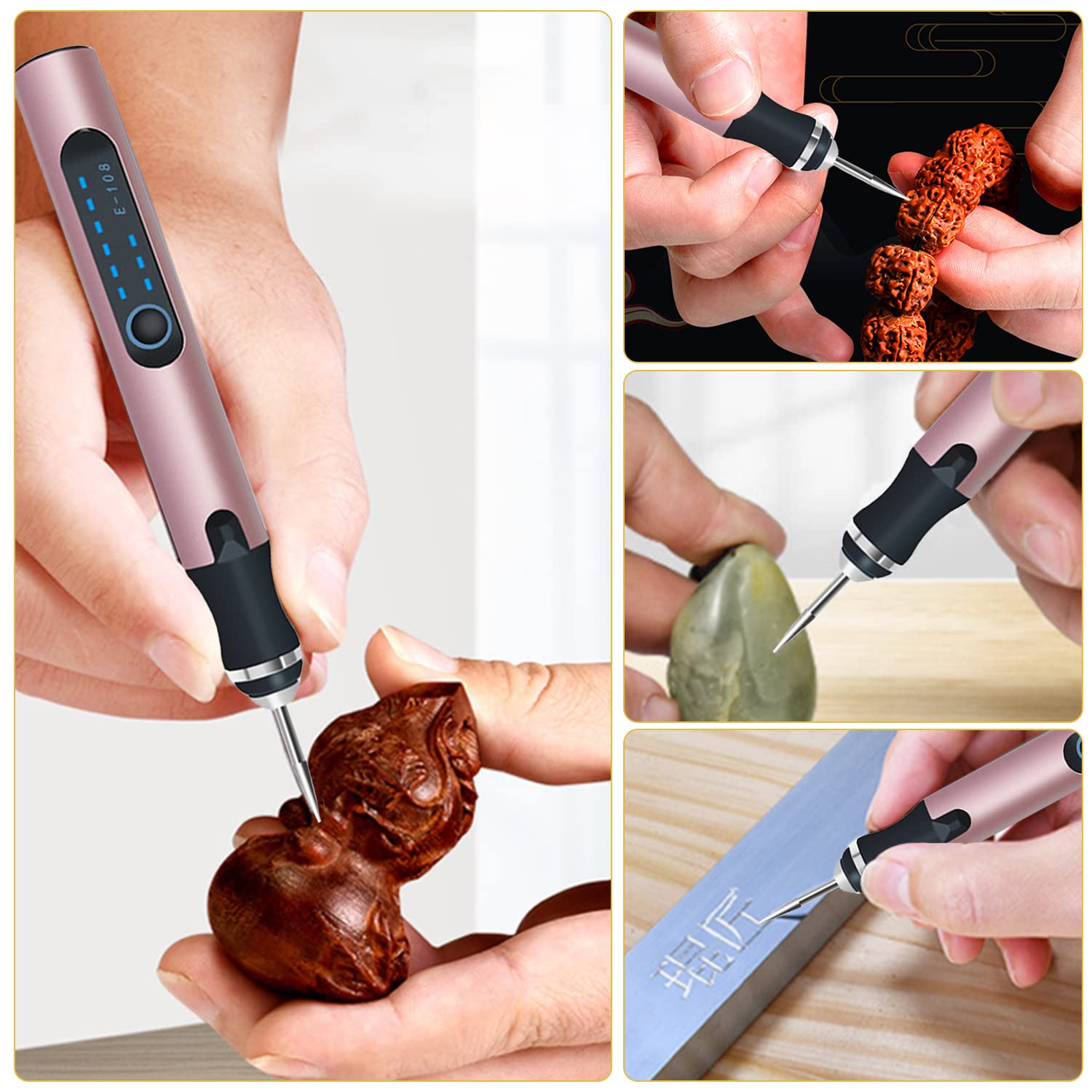 Yaasier Stylo Graveur Électrique, Outils de Gravure USB Rechargeable Multifonction Mini Stylo de Graver, Mini Outil Graver Bricolage Pour Bricolage Bijoux Métal Verre Pierre Plastique Bois