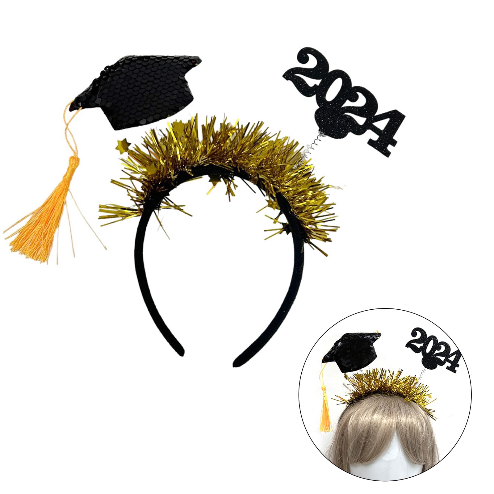 Kangnice Hair Hoop College Graduation Hat Lovely Bachelor Hat With Star Headwear With Golden Tinsel