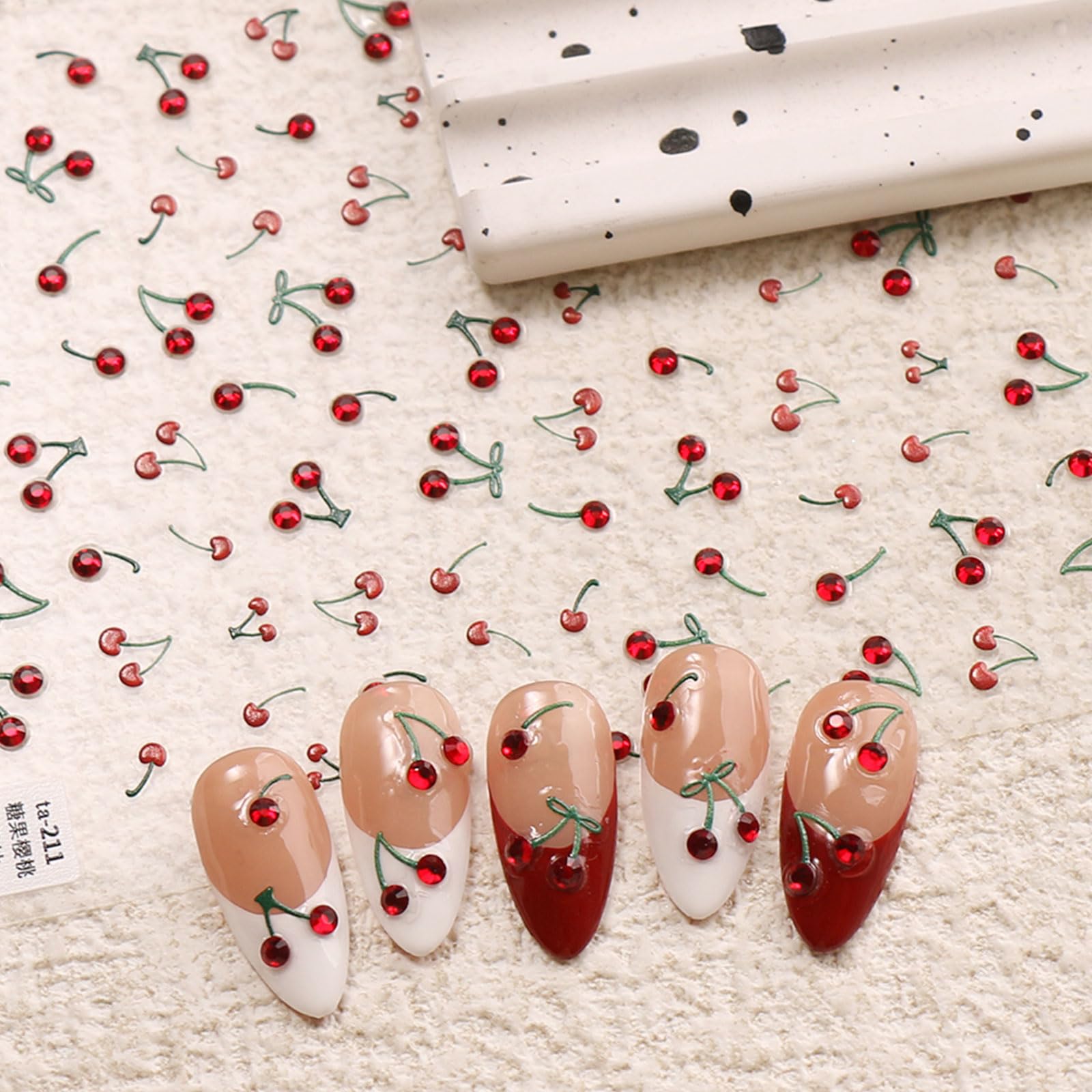 JMEOWIO Nagelsticker Kirschfrucht – 6 Blätter, Selbstklebend, Für Nail Art