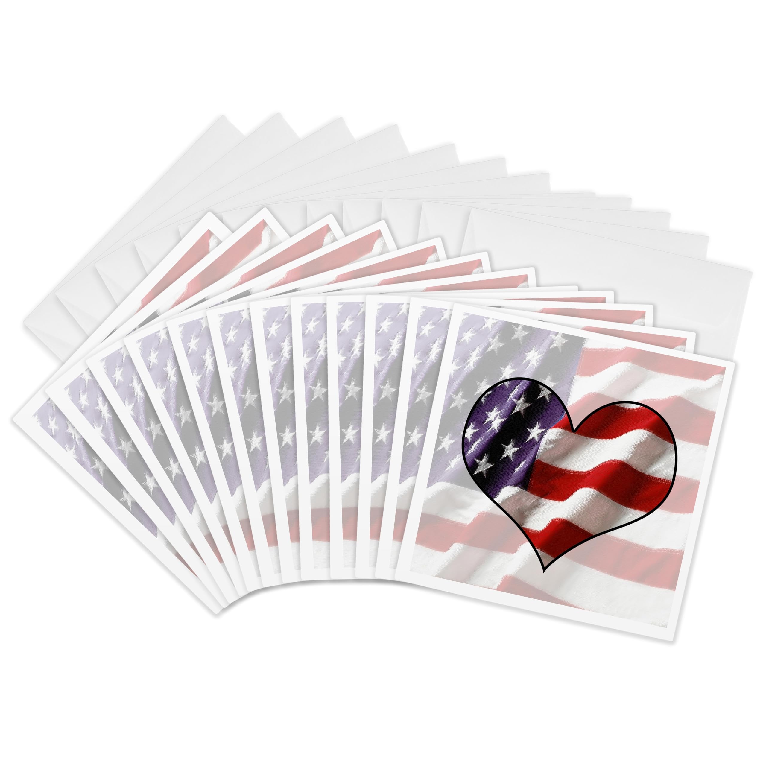 3dRose gc_12149_2 6 x 6-Inch "American Flag Heart" Greeting Card (Pack of 12)
