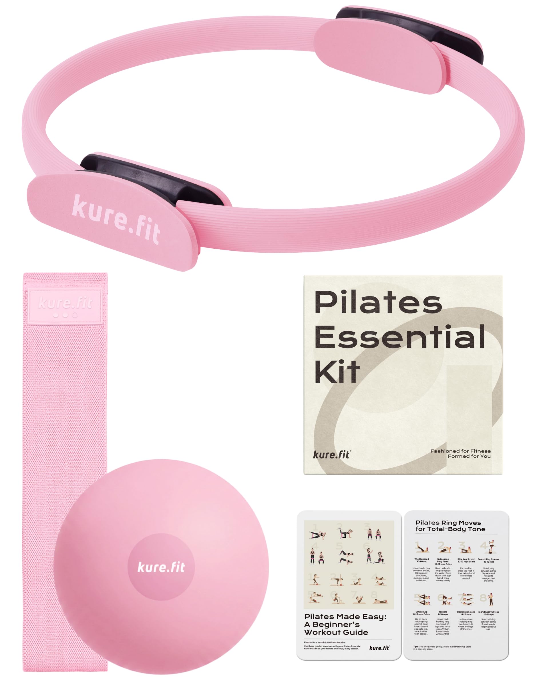 kure.fit Home Pilates Essentials Kit for Women | Pilates Ring, Mini Ball, Booty Band Set | Pilates Equipment Starter Set in Gift Box | Workout Guide Included — image 1