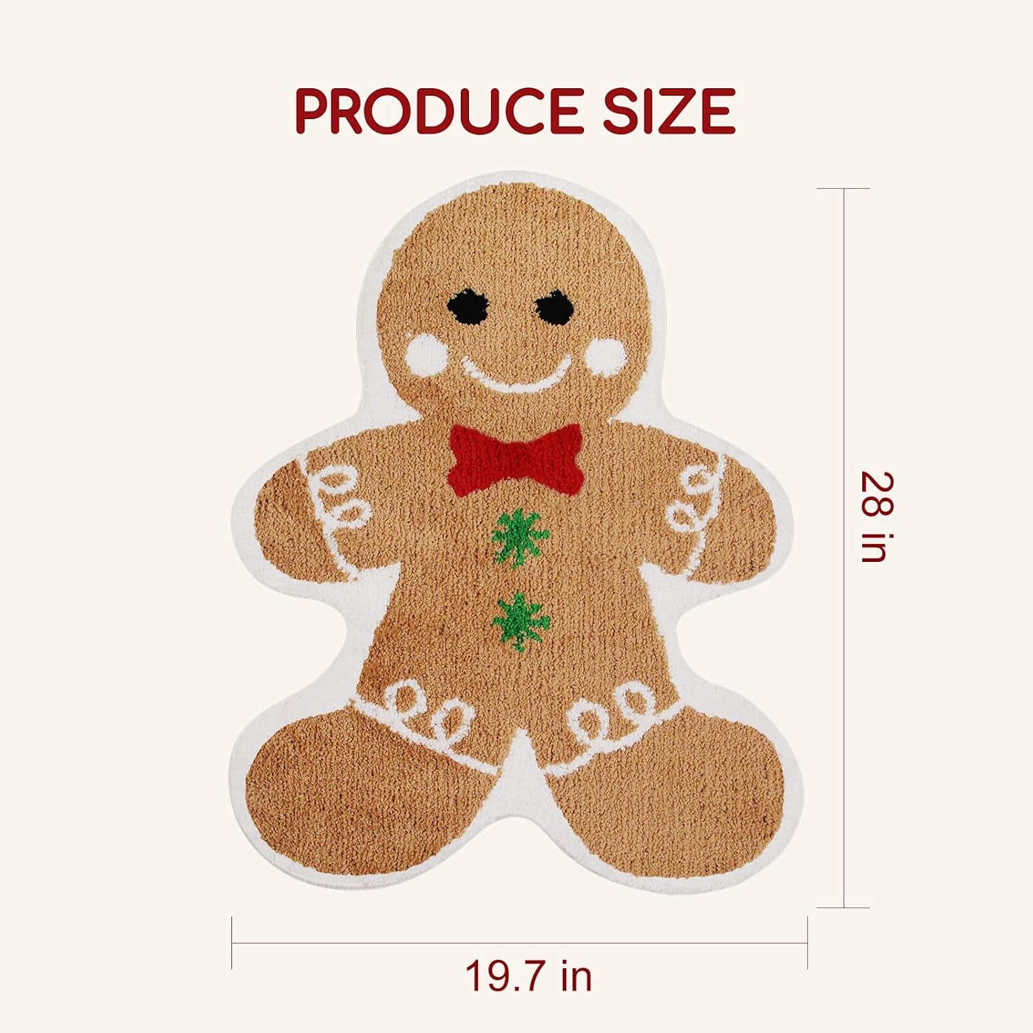 Gingerbread Rug Christmas Bath Mat Cute Gingerbread Christmas Decorations for Bathroom, Kitchen, Bedroom, Fun Christmas Rug Machine Washable with Non-Slip Backing