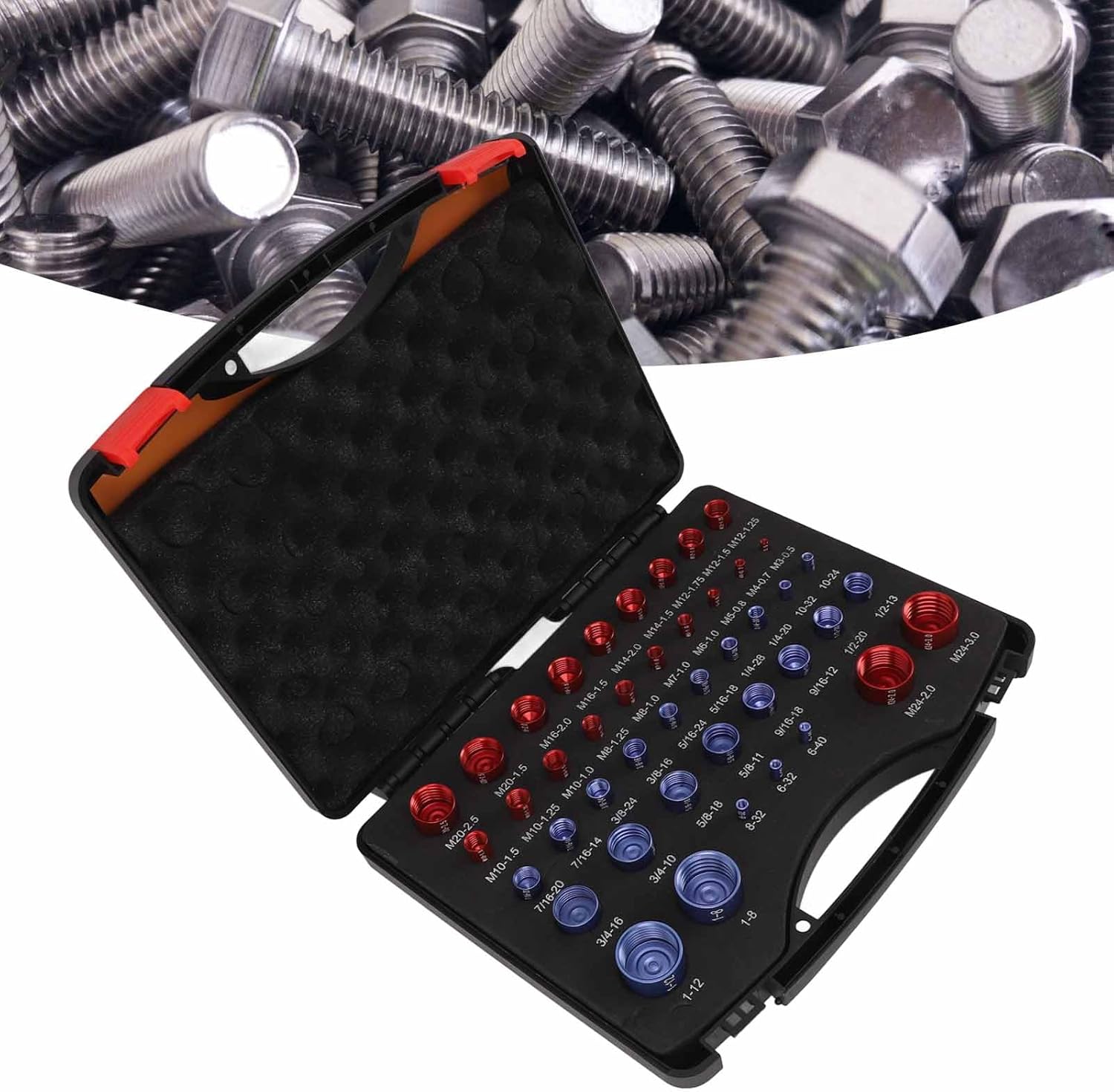 44pcs Upgraded Thread Checker Set, Red Blue Nut and Bolt Size Gauge for Quick Identification