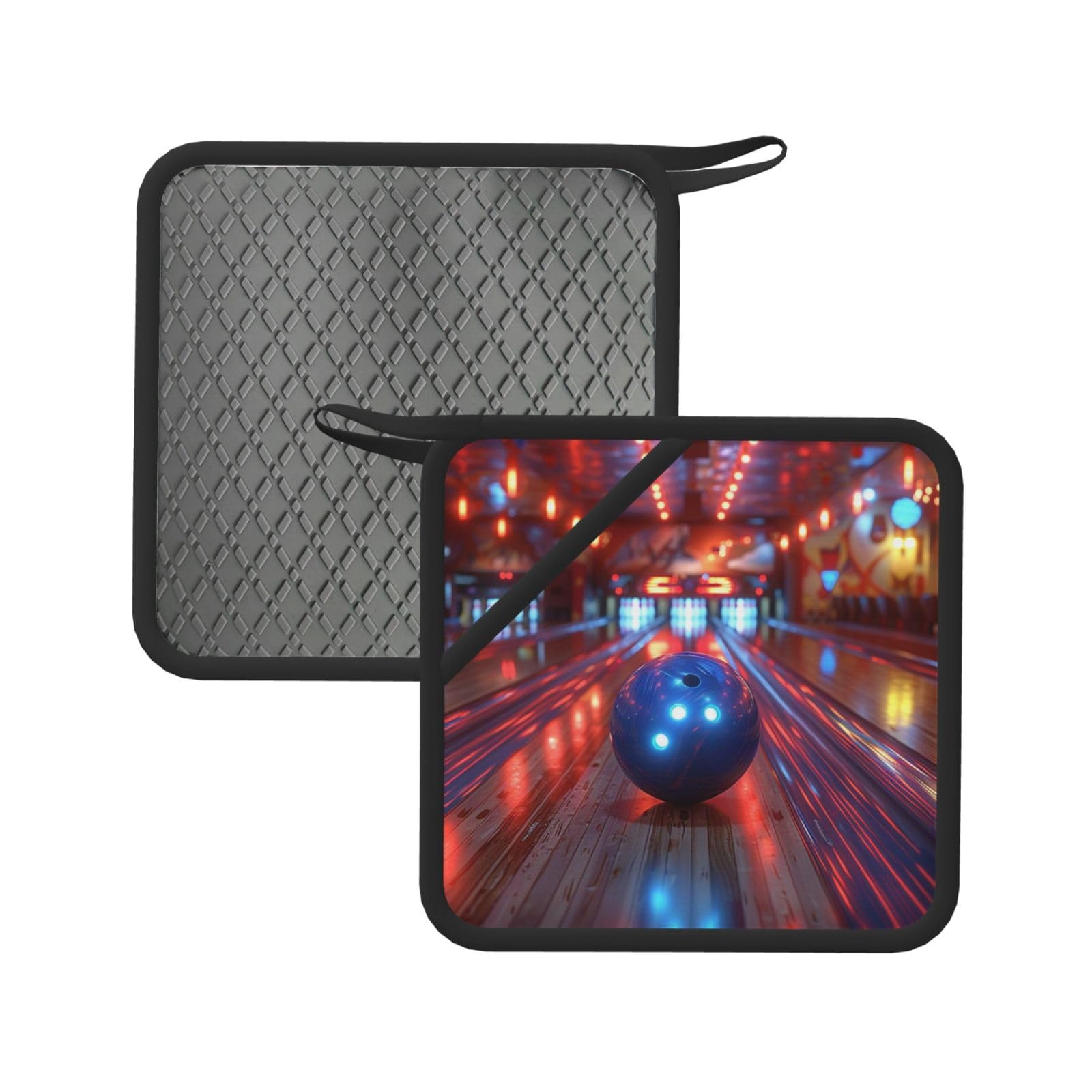 Pot Holders Set of 2 Kitchen Heat Resistant Potholders Bowling Silicone Aunty-hot Pad Cotton Lining Oven Hot Pads for Cooking Baking BBQ Microwave Kitchen