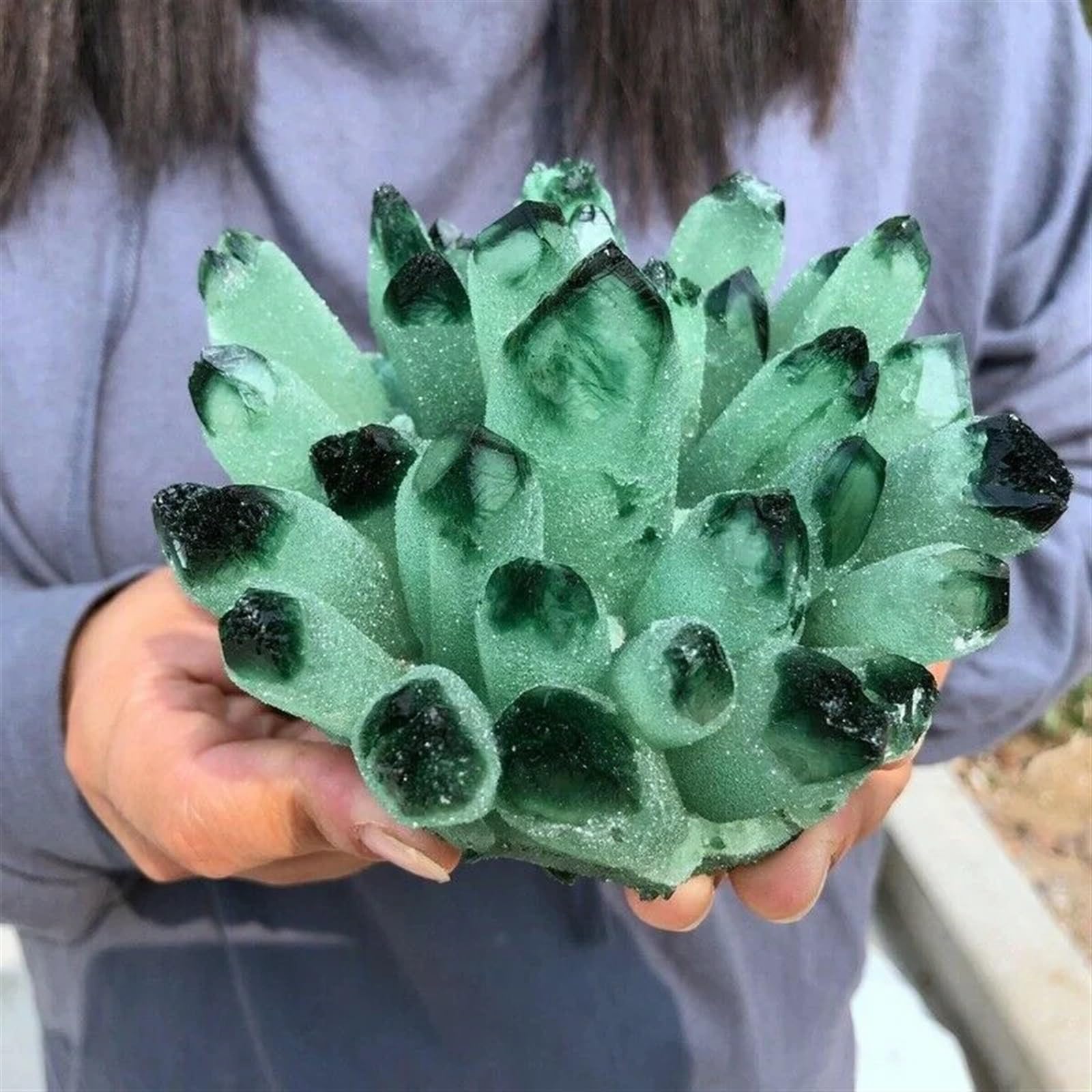 KJEBVHIRS Stone Green Phantom Quartz Crystal Cluster Potted Decorative Ornaments(600-700g)