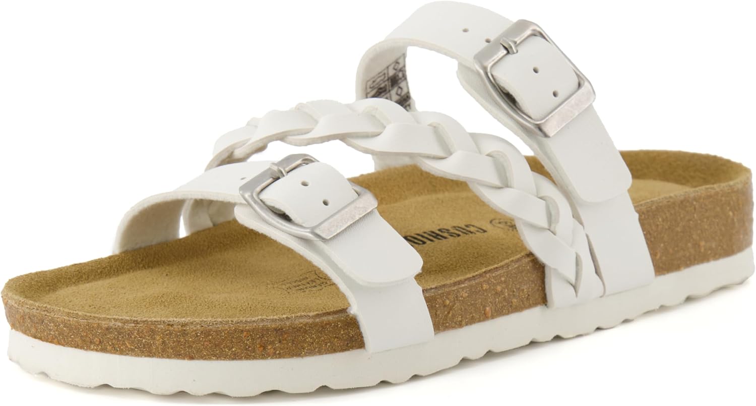 CUSHIONAIRE Women's Lizzy Cork Footbed Sandal - Comfortable, Adjustable Straps, Arch Support, Wide Widths Available, Boho Chic Summer Slides