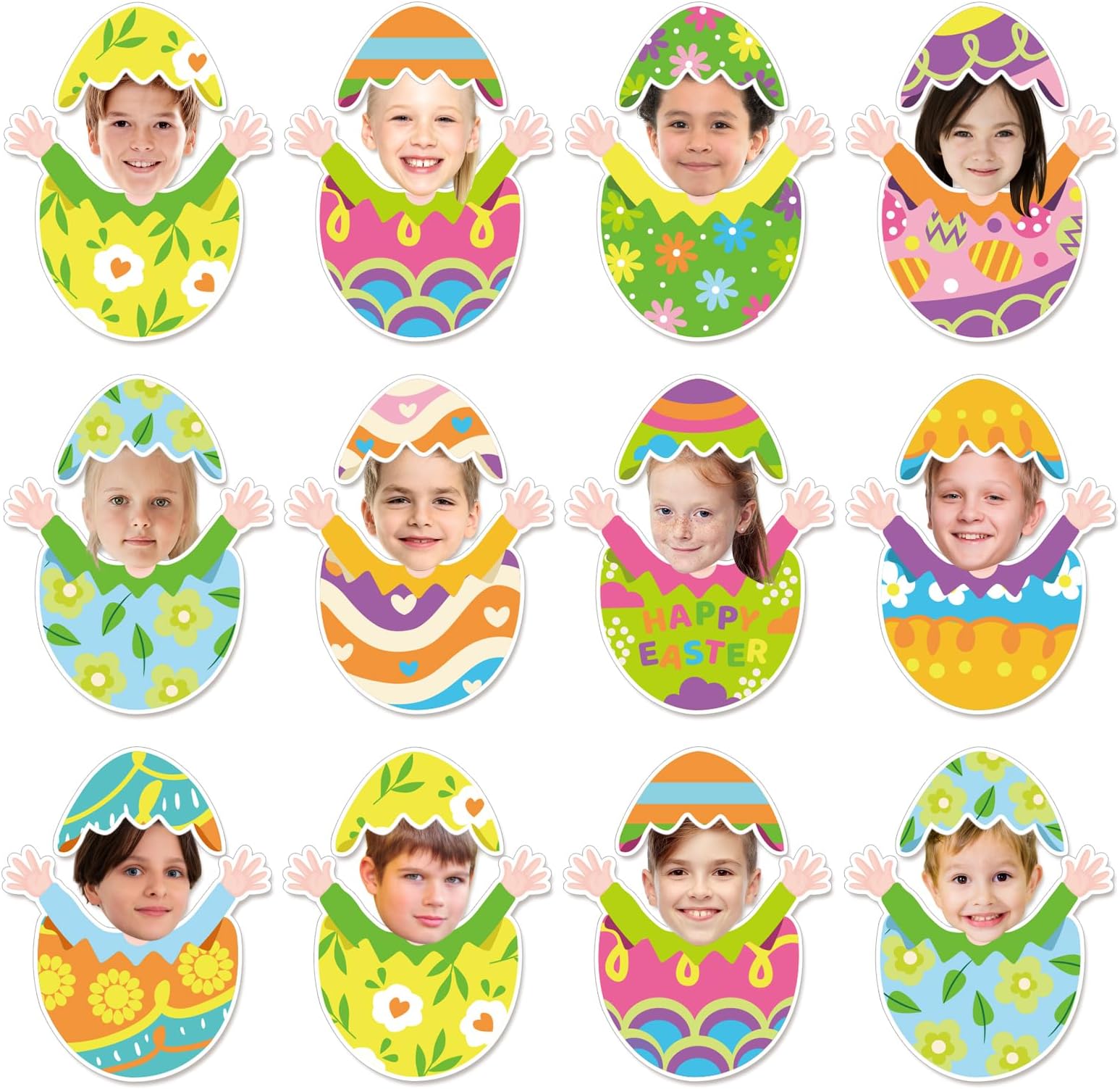 Whaline 90 Pcs Easter Egg DIY Cutouts Spring Cut-Outs Colorful Flower Egg Paper Cutting with 150 Pcs Glue Points for Crafts Party Classroom Bulletin Board Photo