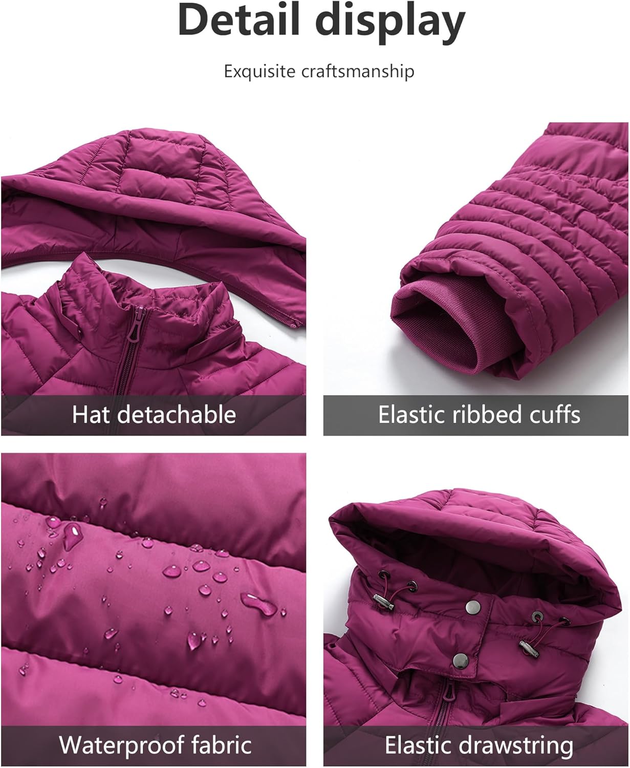 Women's Quilted Down Coat | Lightweight, Windproof, Waterproof, Detachable Hood, Warm for Winter Travel - Image 5