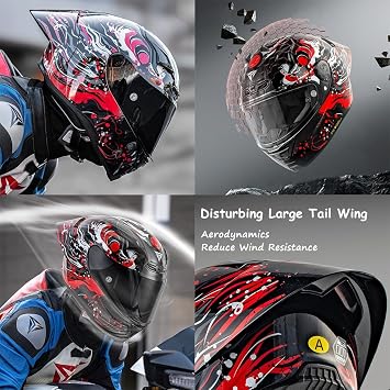 Motorcycle Full Face Helmet Motorbike Integral Helmet With Mask ECE Certified HD Dual Lens Removable Lining Porous Ventilation Aerodynamic Large Spoiler Men/Women(M-2XL,57-64cm)