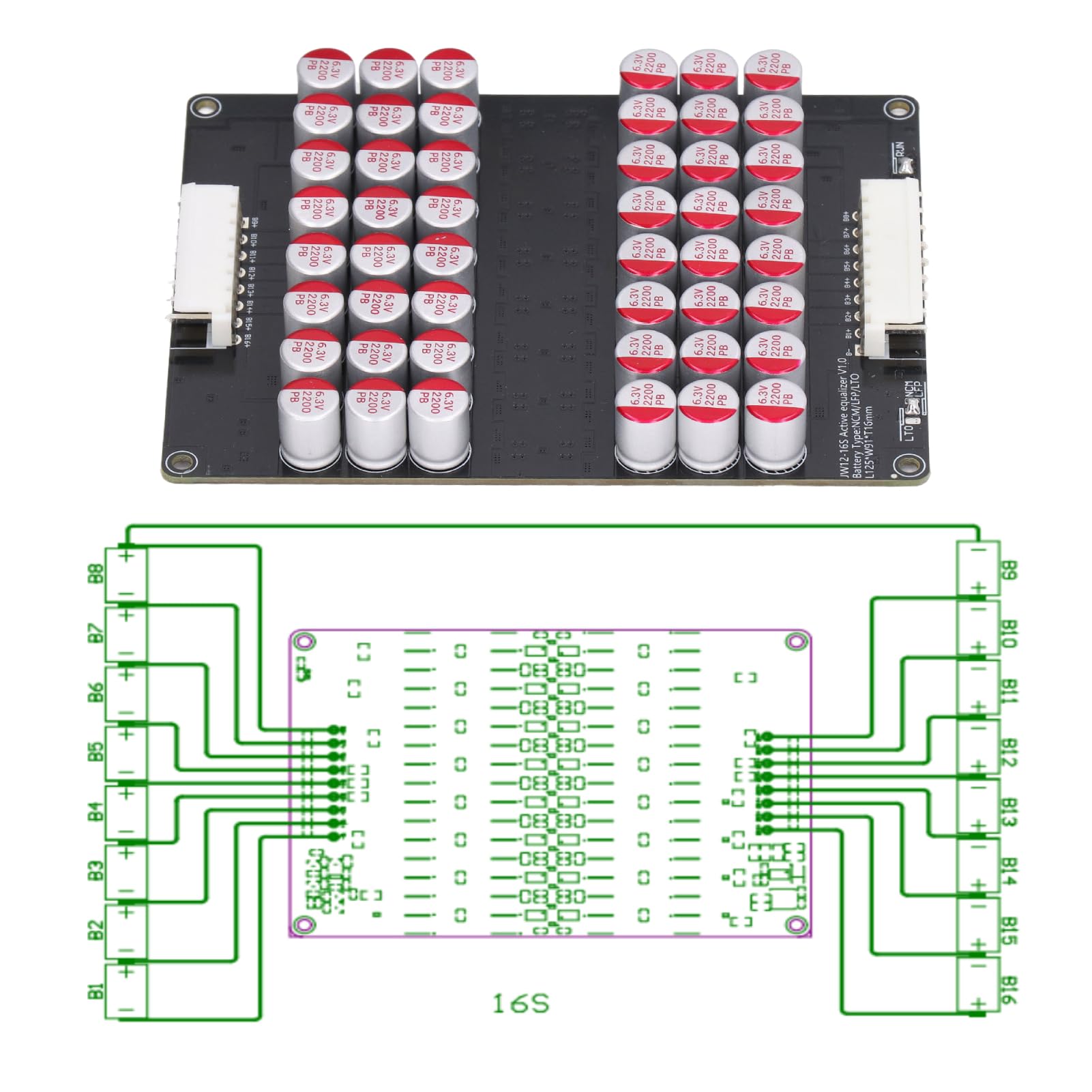 Lithium-Batterie Balance Board 12-16S PCB Universal Active Equalizer Modul 1,8 V-4,5 V Strom Spannungs Balancer für LTO LPO LFP
