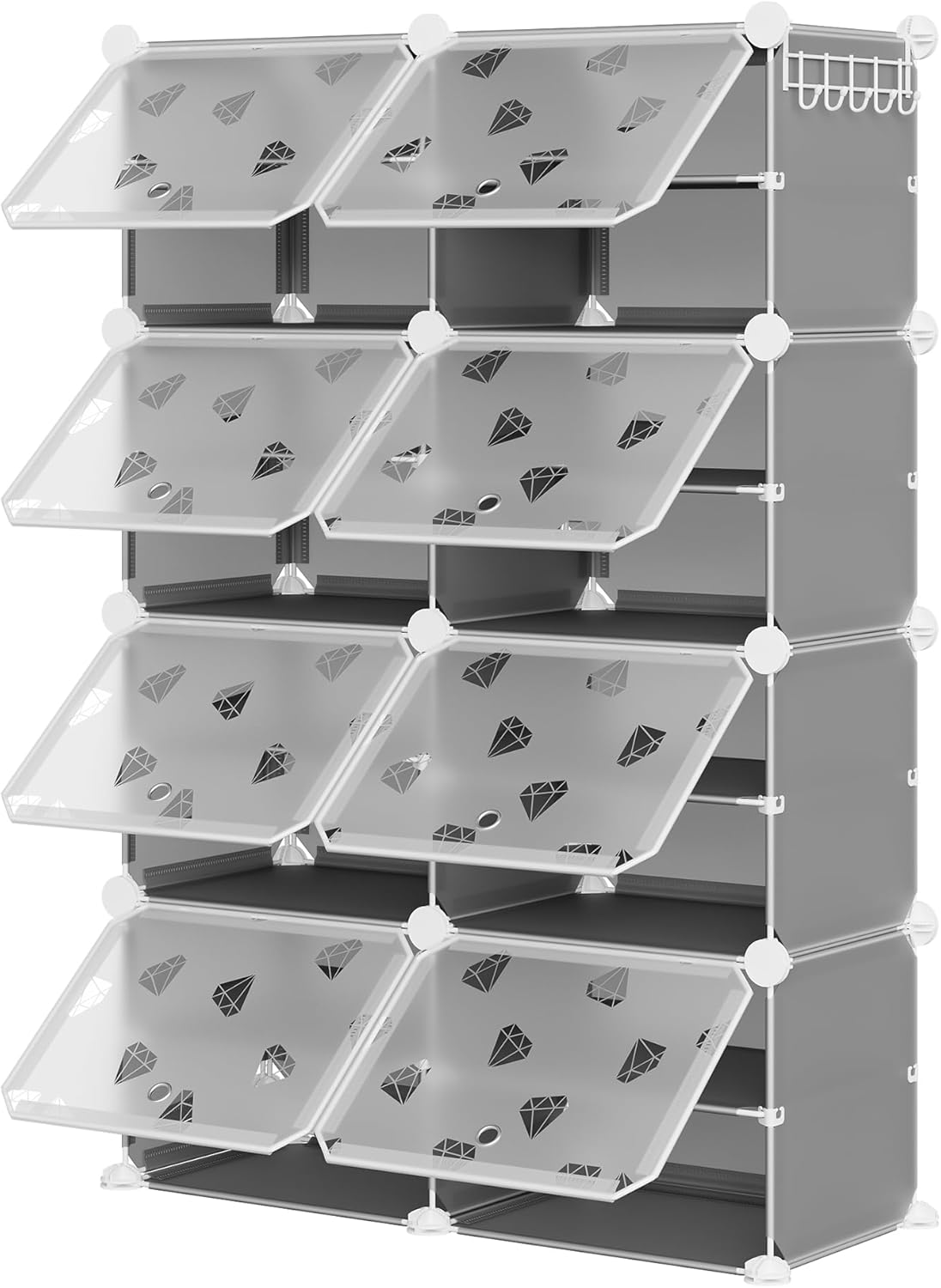TrailBlaze Expandable 8-Tier Shoe Rack Organizer – Holds 32 Pairs – Plastic Shoe Cabinet with PVC Shelves and Door – Space-Saving Storage for Entryway, Closet, Bedroom – Gray