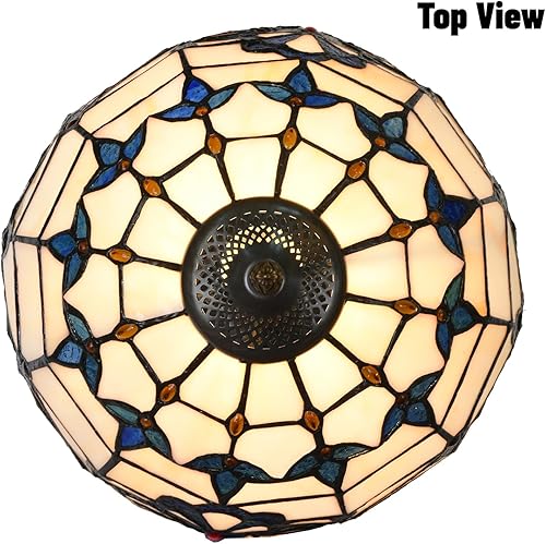 Miniatura 7 de TL0003 Tiffany - Lámpara de mesa de mesita de noche, lámpara de escritorio barroca azul de lectura de 12 x 21.5 pulgadas para dormitorio, sala de