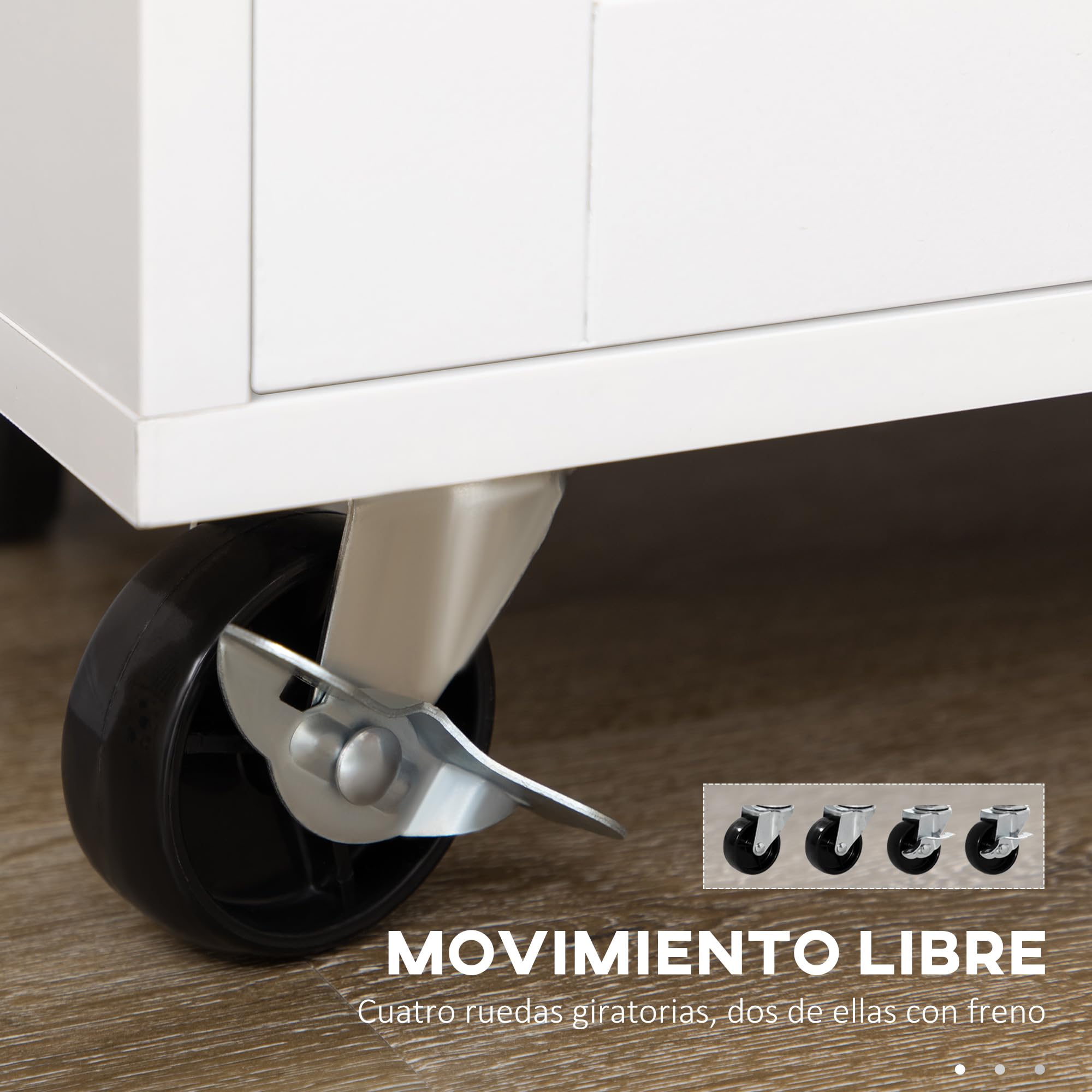 HOMCOM Isla de Cocina con Ruedas, Carro de Cocina con Cajón, 2 Puertas, Especiero, Barra para Paños y Estante Ajustable, para Comedor, 109x40x89 cm, Blanco