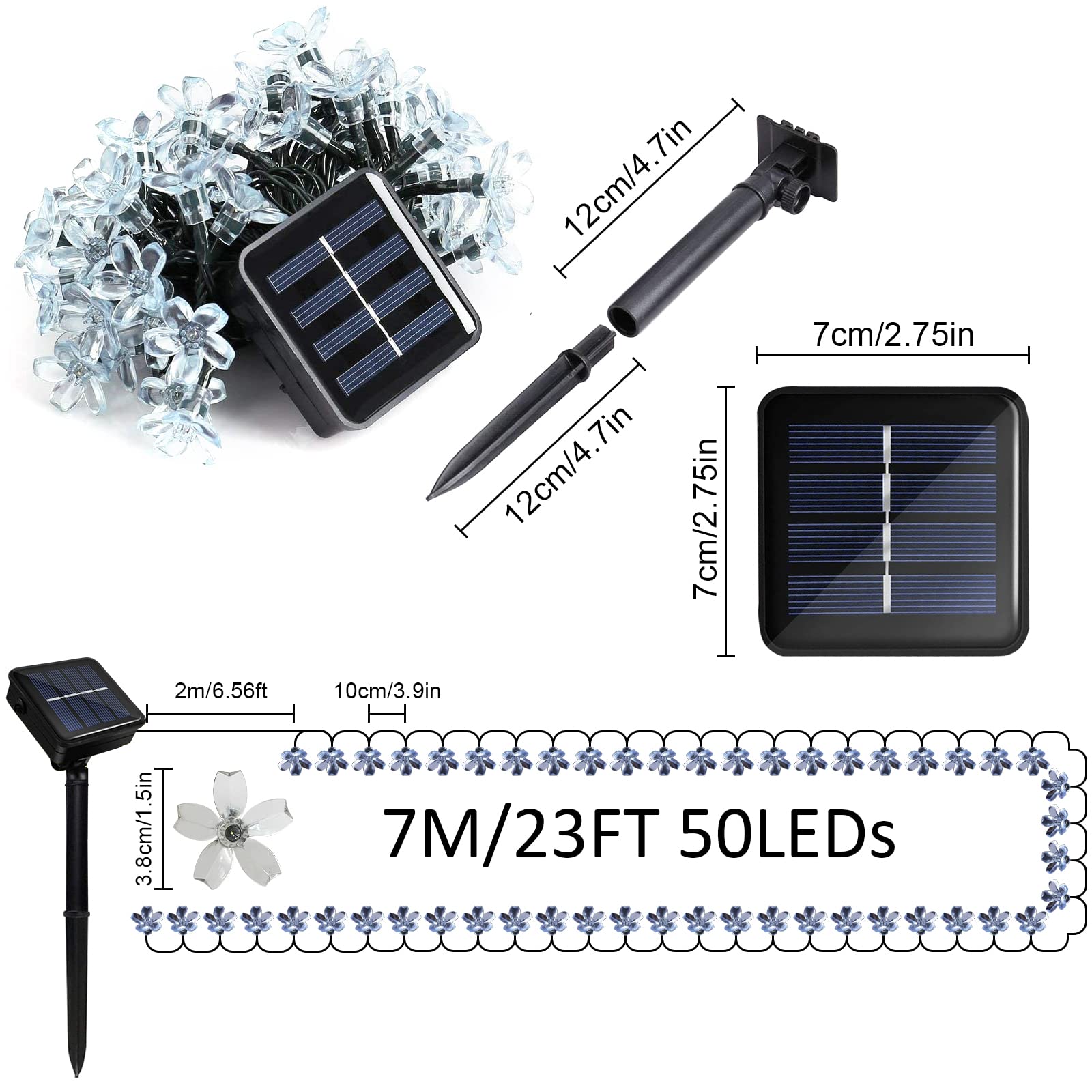 Micacorn Christmas Lights Solar String Light Garden Blossom Lights Solar Fairy 23ft 8 Modes 50 LEDs Waterproof Flower String for Outdoor Wedding Party Christmas Decorations - Image 4