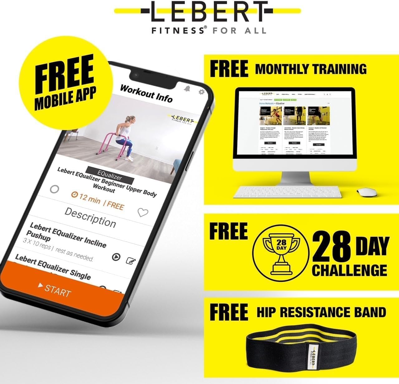 Lebert EQualizer Total Body Strengthener – Portable Dip Station for Full Bodyweight Training – Includes Hip Resistance Band & Online Coaching – Available in Standard & XL Sizes