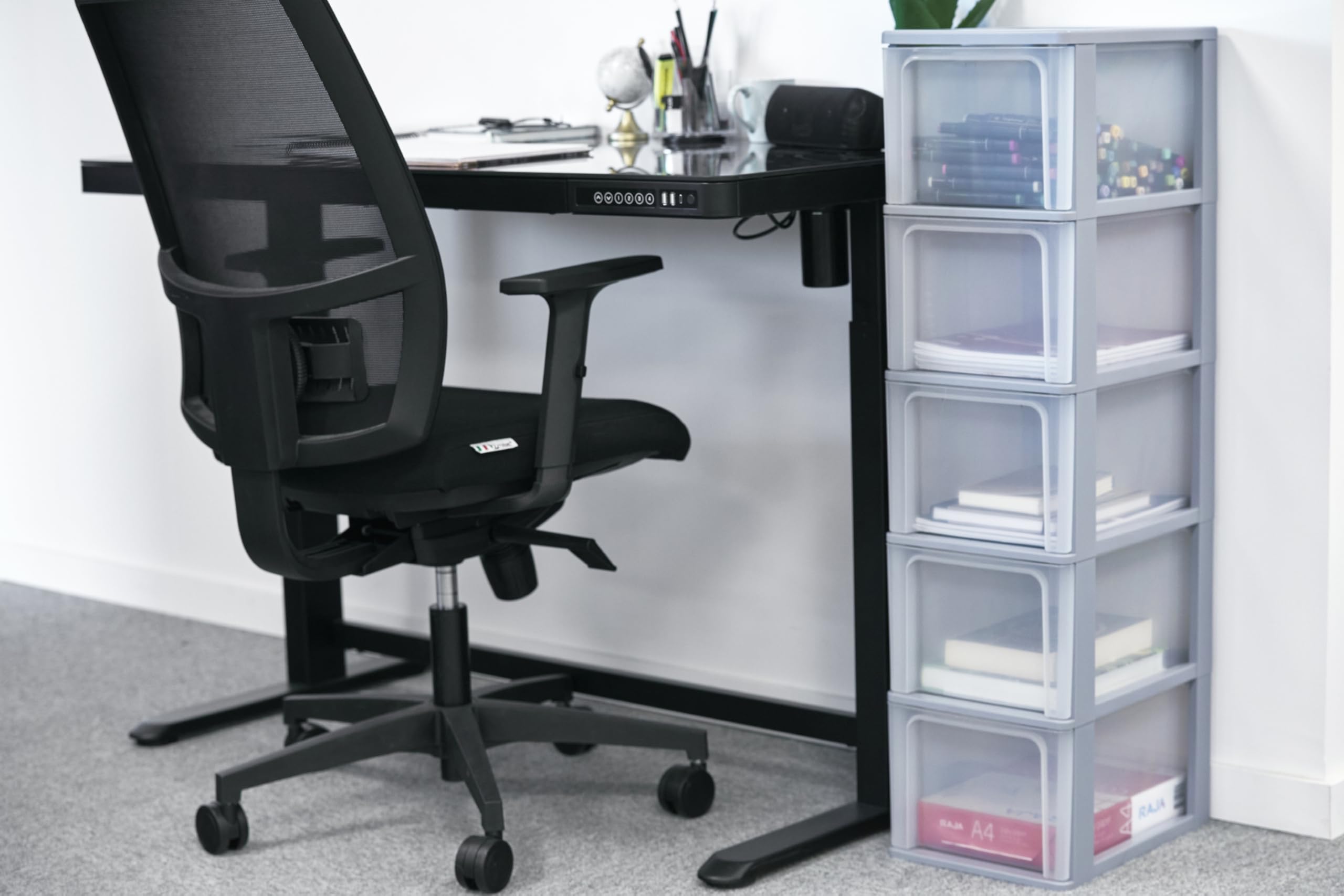 Iris Ohyama Cassettiera in Plastica, Portaoggetti, 5 Cassetti Grandi, Grigio, Apertura Facile, Formato A4, A5 e A6, Organizzatore, Per Ufficio, Scuola, Cartoleria, Senza BPA, Contenitore, OCH-2500