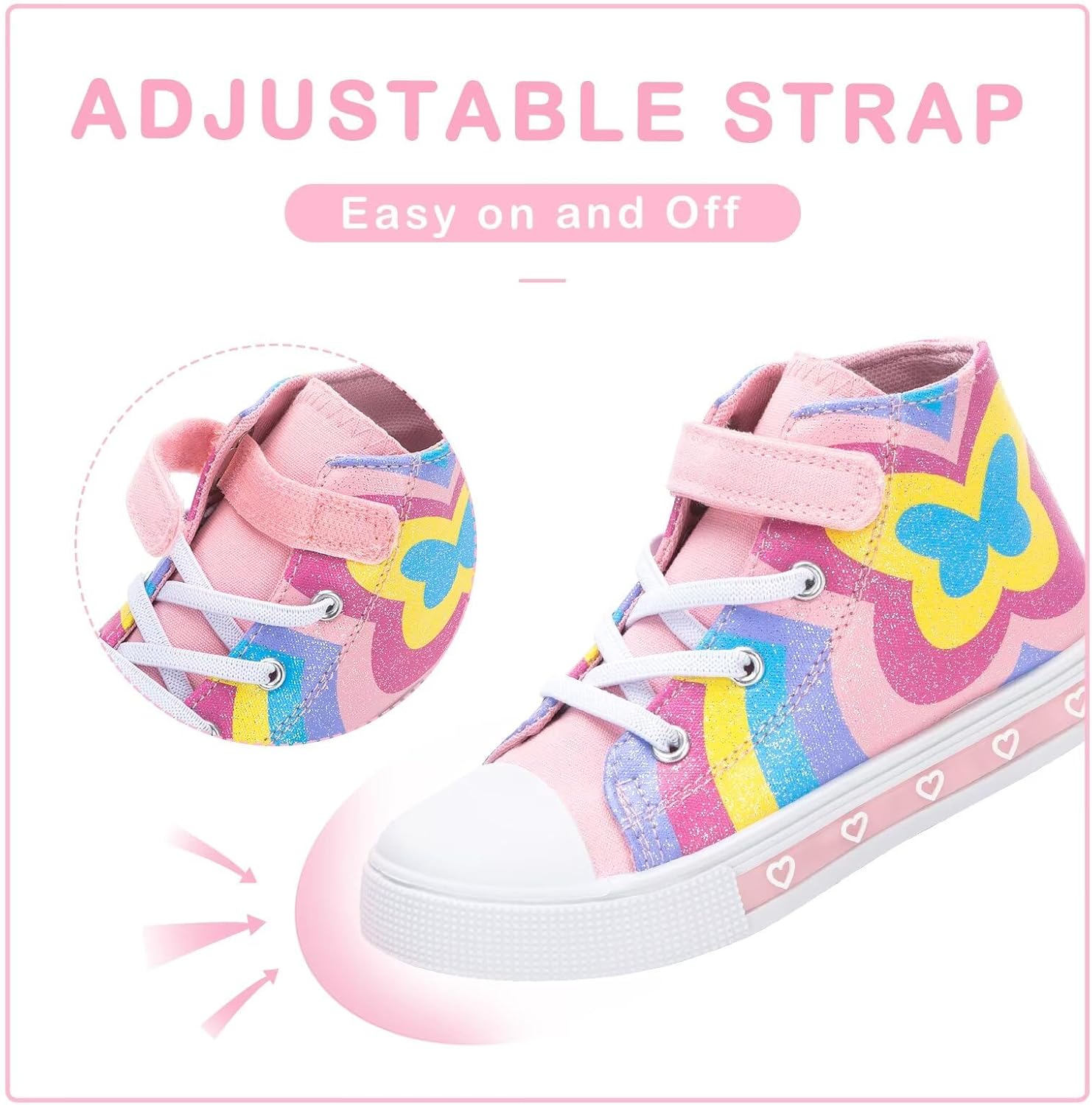 EUXTERPA Kids Toddler Sneakers Light Up Flashing Shoes Girls Boys Easy Fasten High Top Walking Canvas Sneaker - Image 4