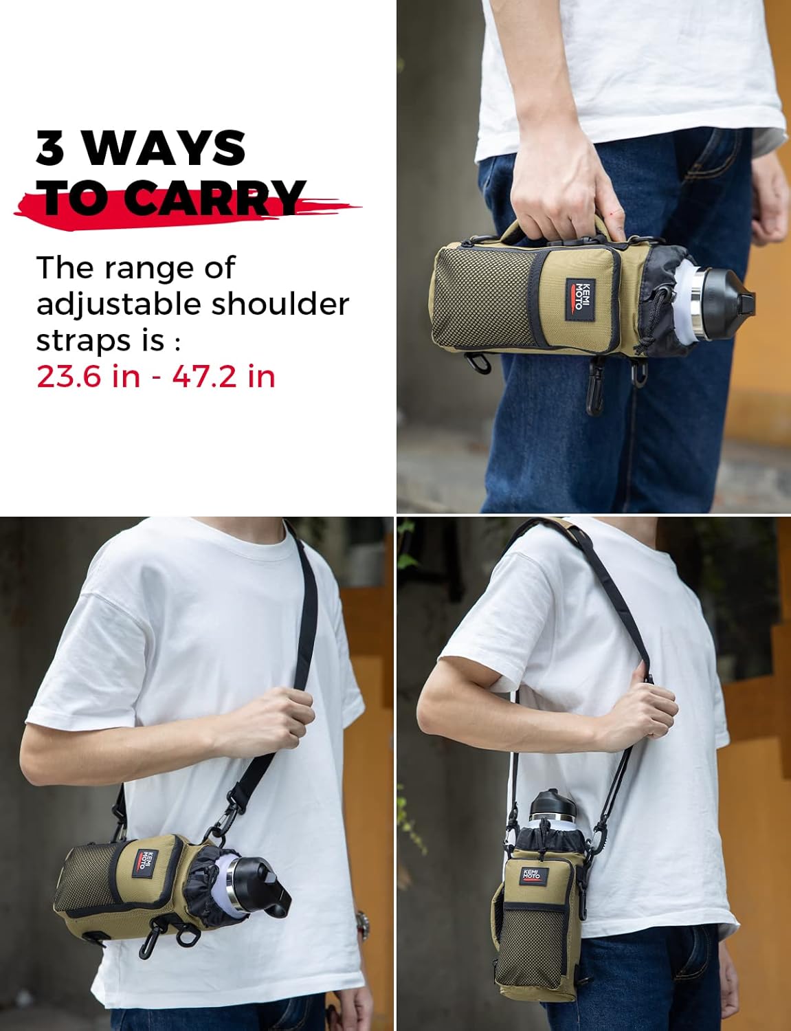 KEMIMOTO 64oz Black Water Bottle Holder Bundle with 64oz Brown Water Bottle Holder