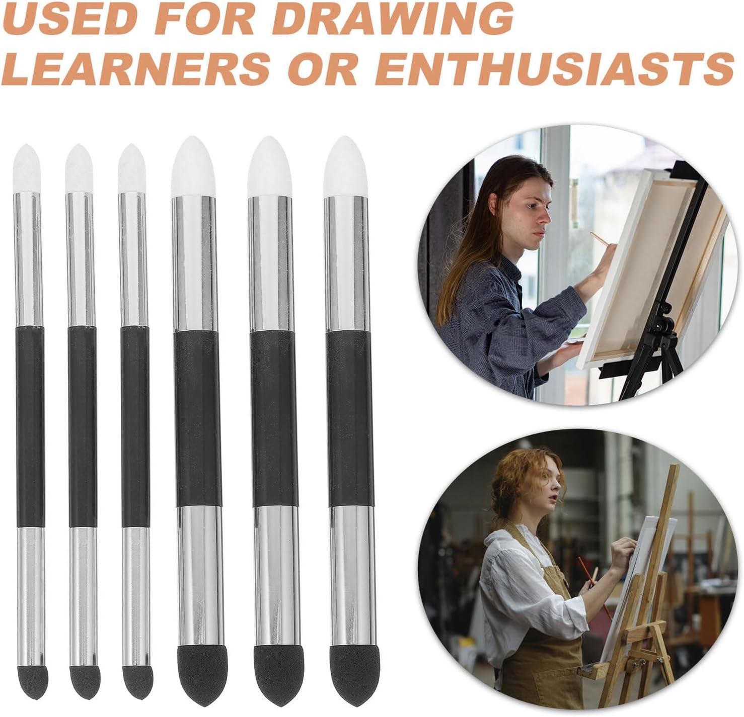 6pcs Double-Headed Sponge Brush Set for Sketching and Drawing Washable Reusable Blending Stumps with Erasing and Trimming Function Portable Art Tools for Artists and Beginners