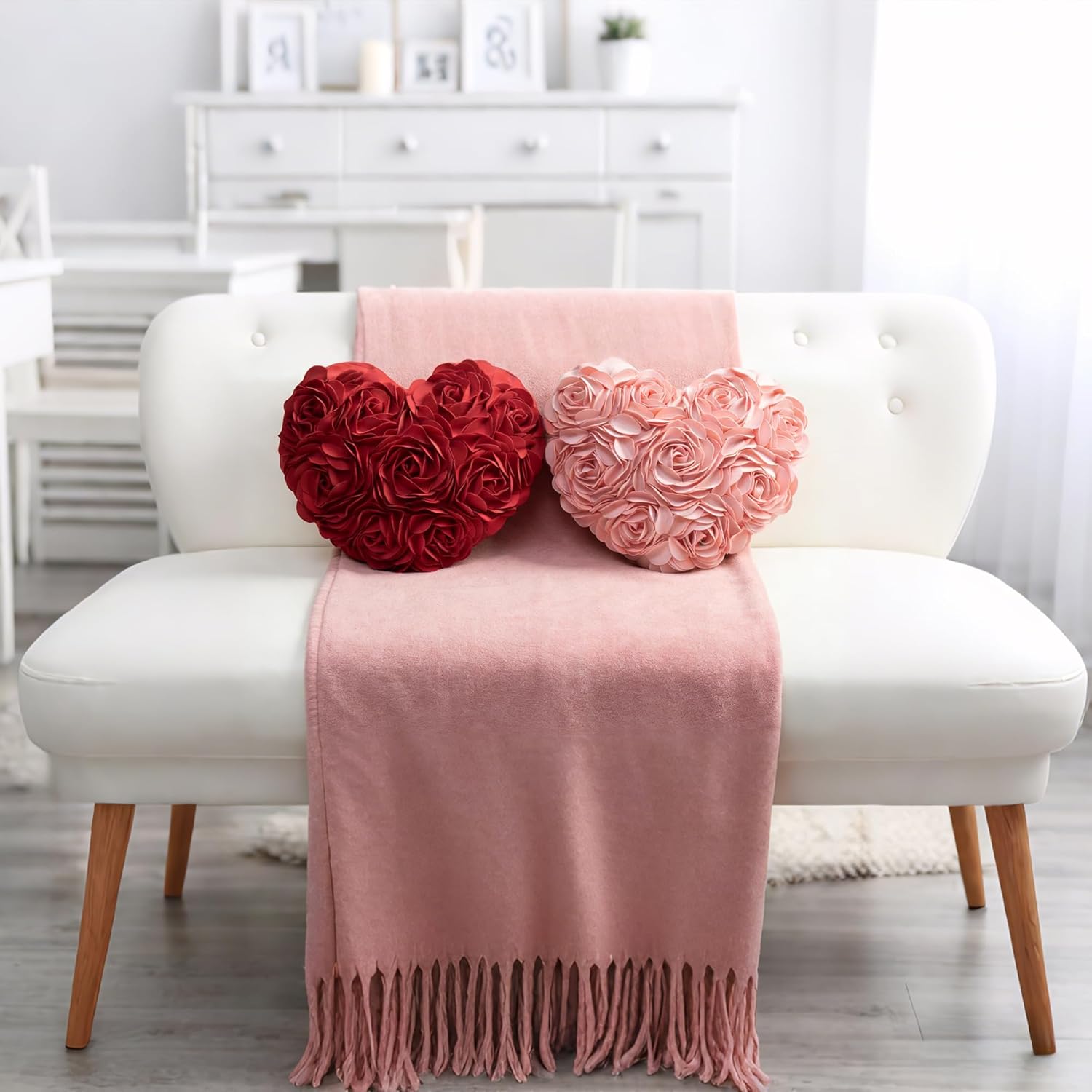 JWH Heart Flower Throw Pillow Covers Decorative Floral Shaped Accent Cushion Soft Pillowcase for Sofa Couch Living Room Bed Chair 14x16 Inches Pink