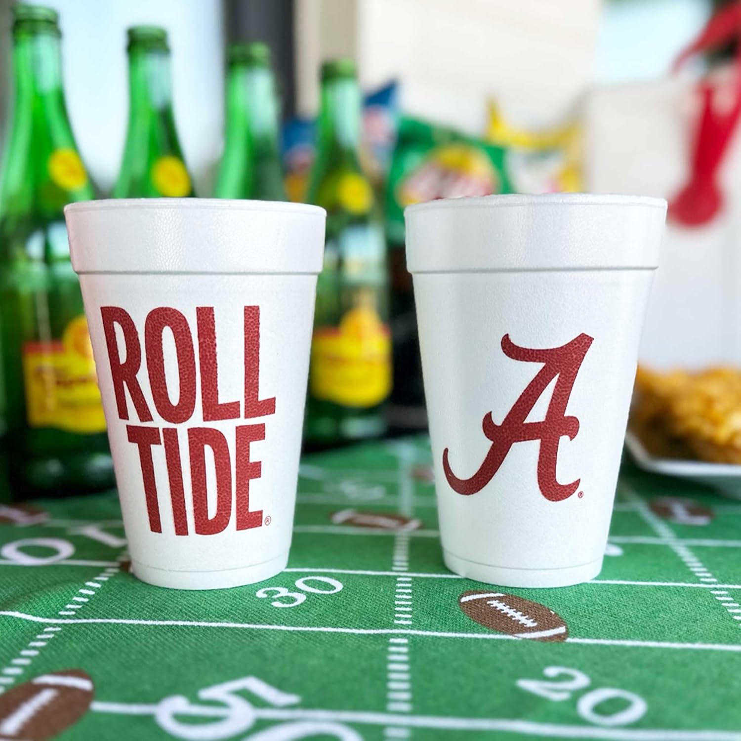 Officially Licensed University of Alabama logo / Roll Tide Printed Foam Disposable Cups 16 oz - Insulated Coffee Cups 10 Pack - Cute Cup set for Alabama decorations, Football party favors, Tailgating - Image 2
