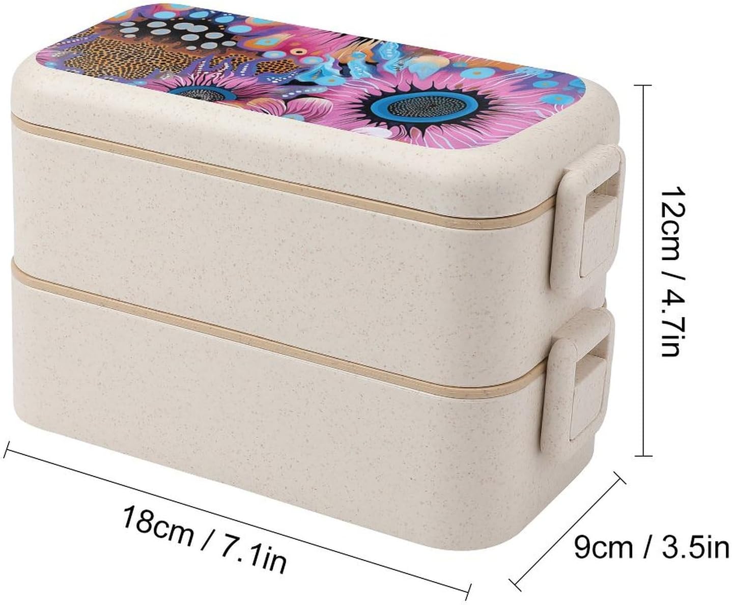 Lunch Box Bento Premium Woodblock Print Style Printed Bento Box Bento with Spoon And Fork with Compartment Containers Suitable for Men And Women