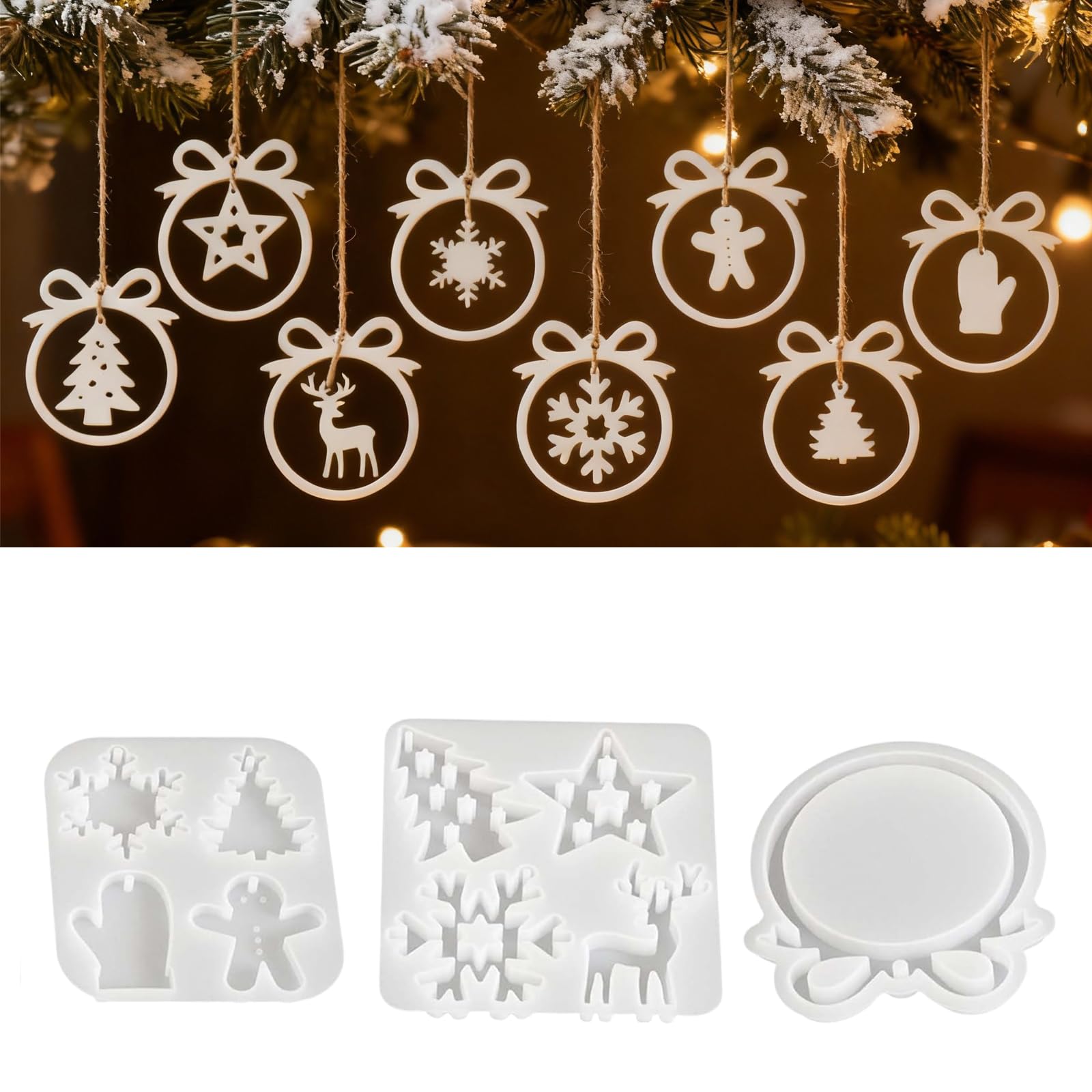 Gießformen Weihnachten Anhänger,3 Stück Silikonformen Gießformen Weihnachten,Weihnachtsbaum-Schneeflocken-Stern-Elch, Silikonform zur Herstellung von Weihnachtsdekorationen