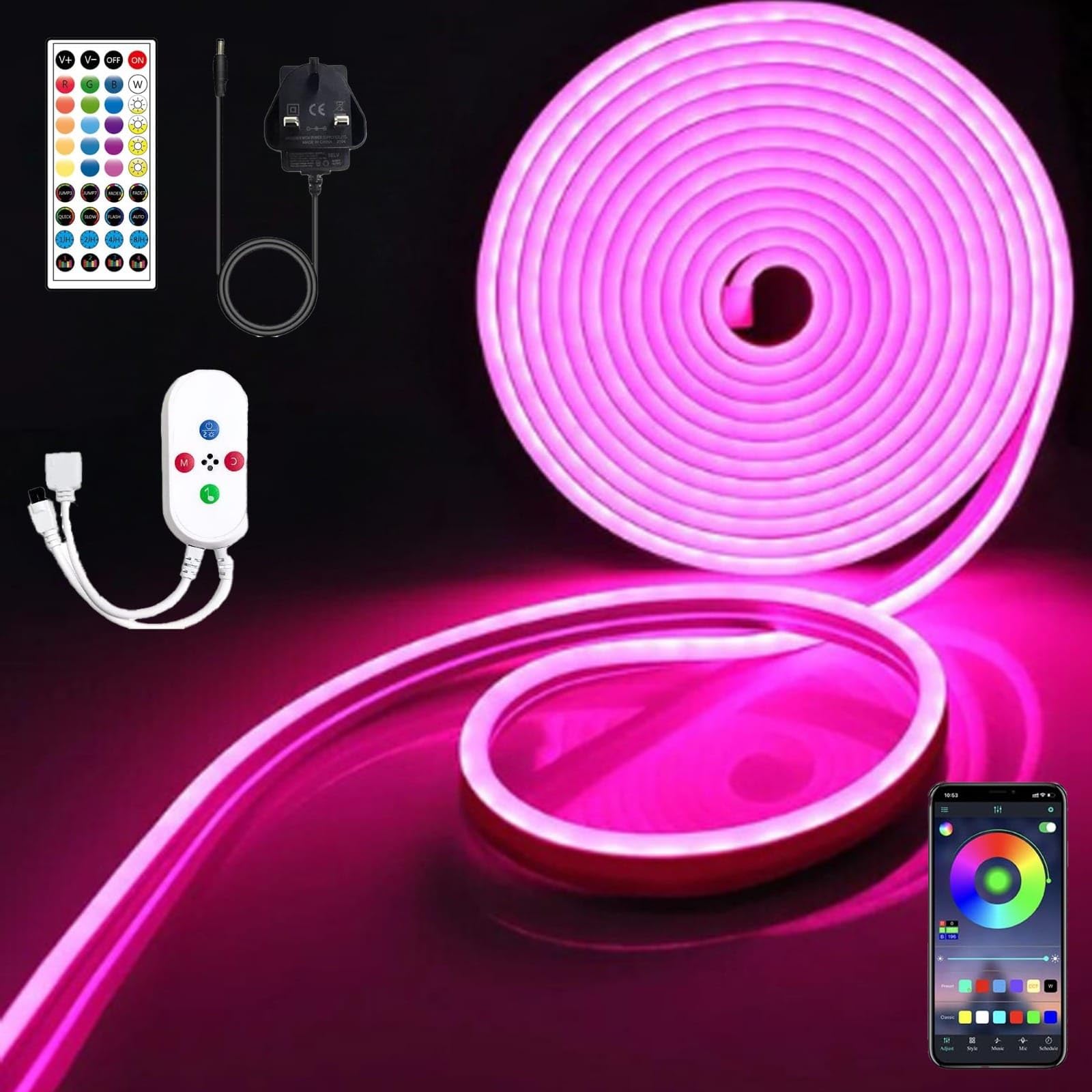 RGB LED Strip Lights 5M, Neon LED Strip Light, Colour Changing, Music Sync, Timer