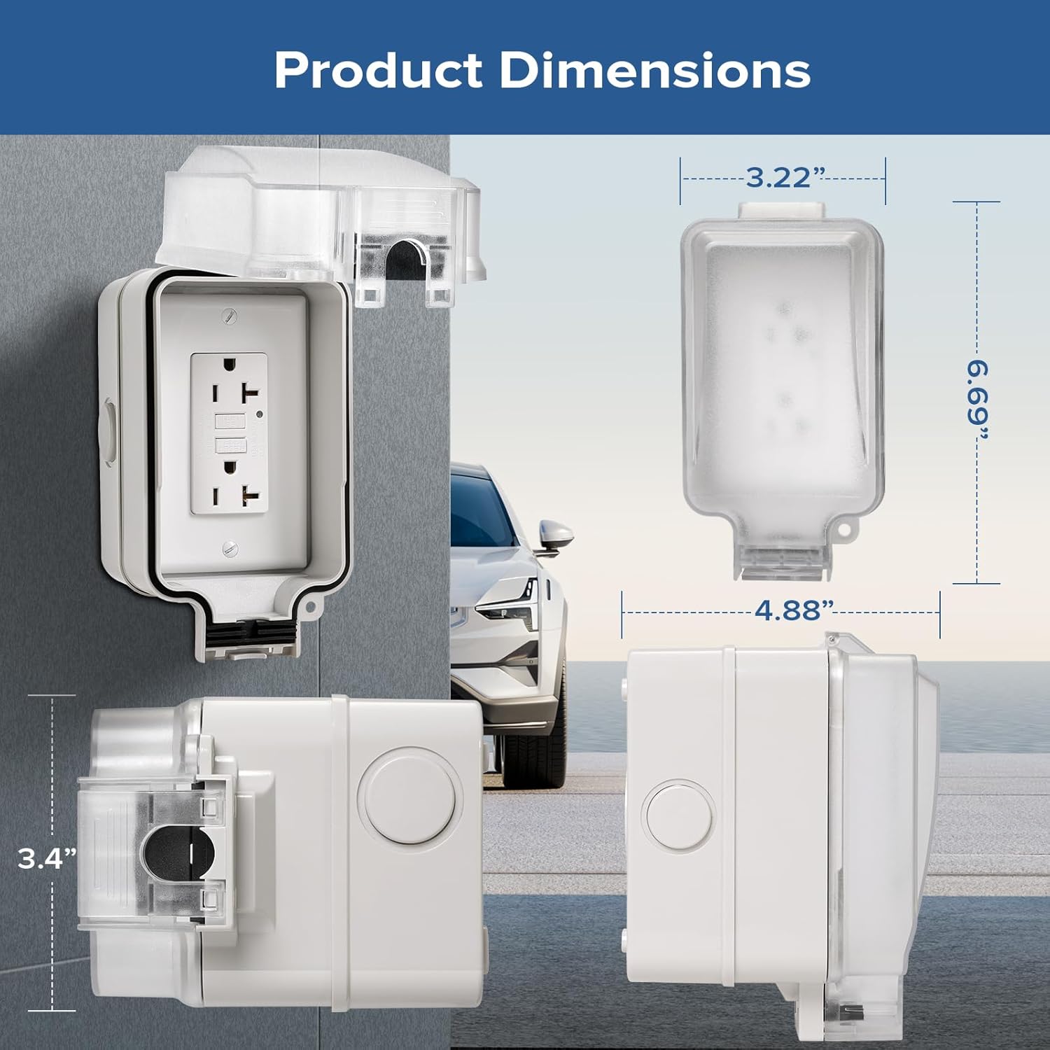 Vagueior Waterproof Outdoor Electrical Outlet Box, Nonmetallic Heavy Duty Box IP66 Waterproof and 20A WRTR GFCI Receptacles Kit, Suitable for Courtyard and Garden, ETL Listed, Grey
