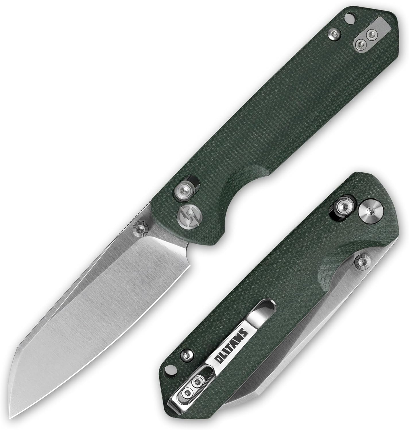 OLITANS G062 Folding Knife for EDC, 14C28N Steel Blade Pocket knife, Crossbar Lock Knife for Outdoor, Survival, Hunting and Camping, 3.28oz（Micarta Green+Satin）