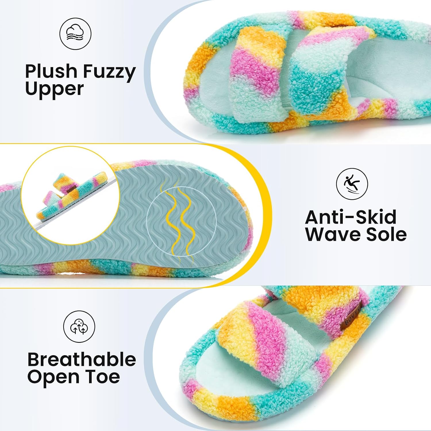 Women's Fuzzy Open-toe Bowknot & Double-Strap Slippers, Memory Foam Non-Slip Indoor House Slides